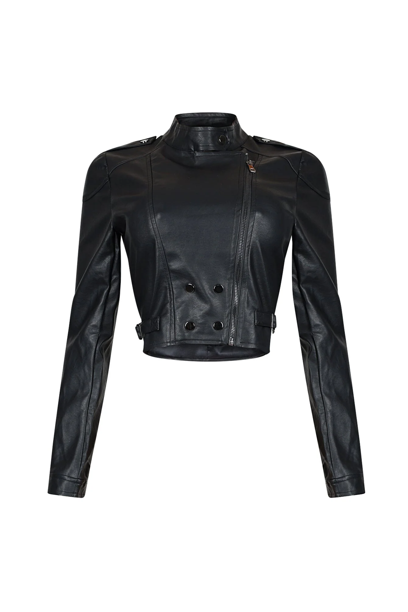 Alina Faux Leather Button Jacket - Image 3