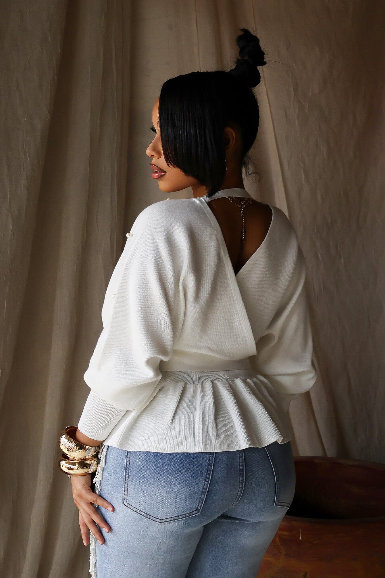 Aubrey Pearl Knit Wrap Sweater - Image 4