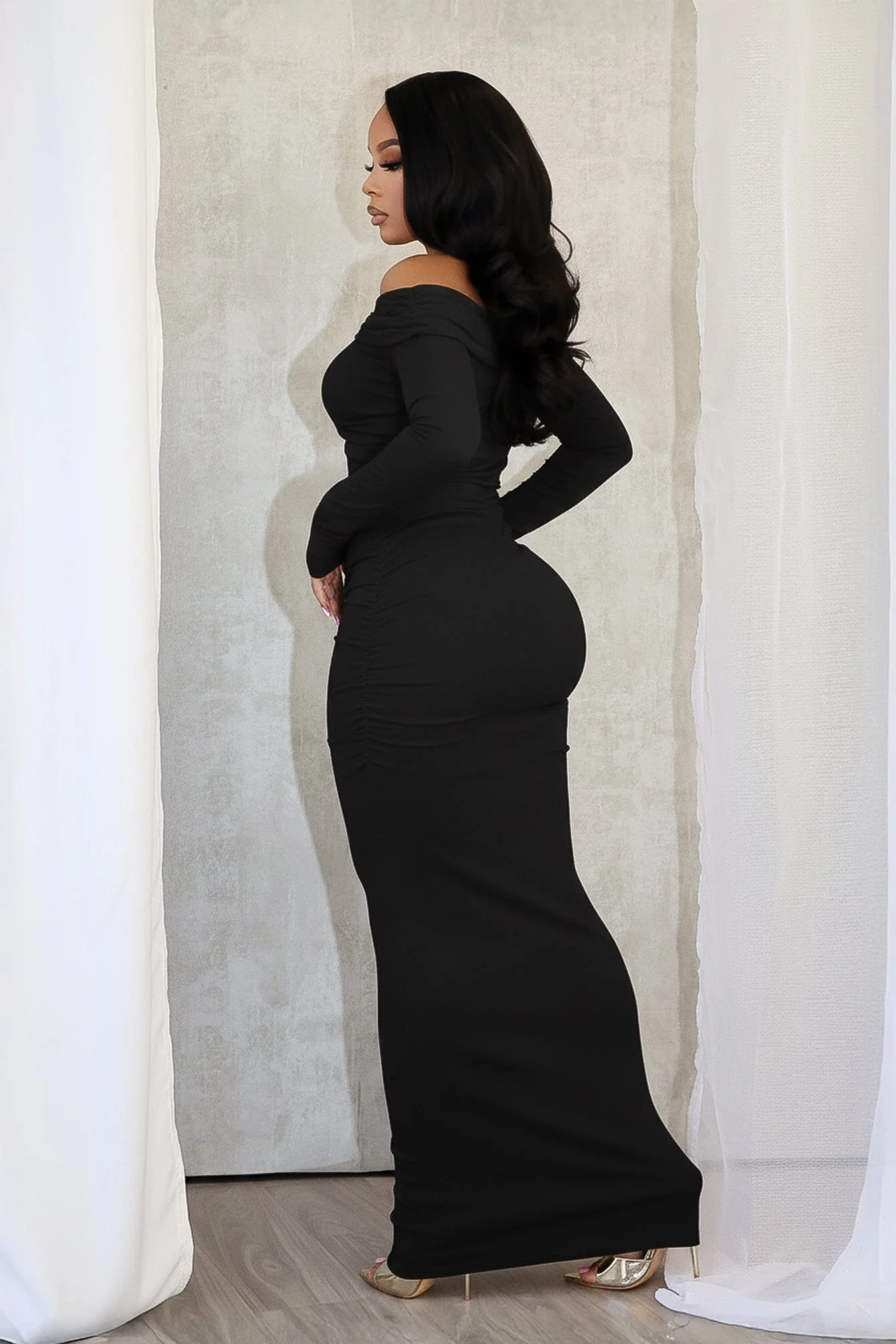 Azaria Off Shoulder Ruched Maxi Dress - Image 4