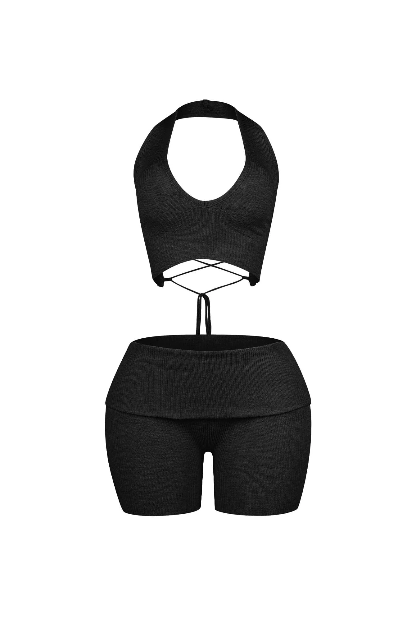 Backfire Ribbed Knit Halter Top & Shorts SET - Image 7