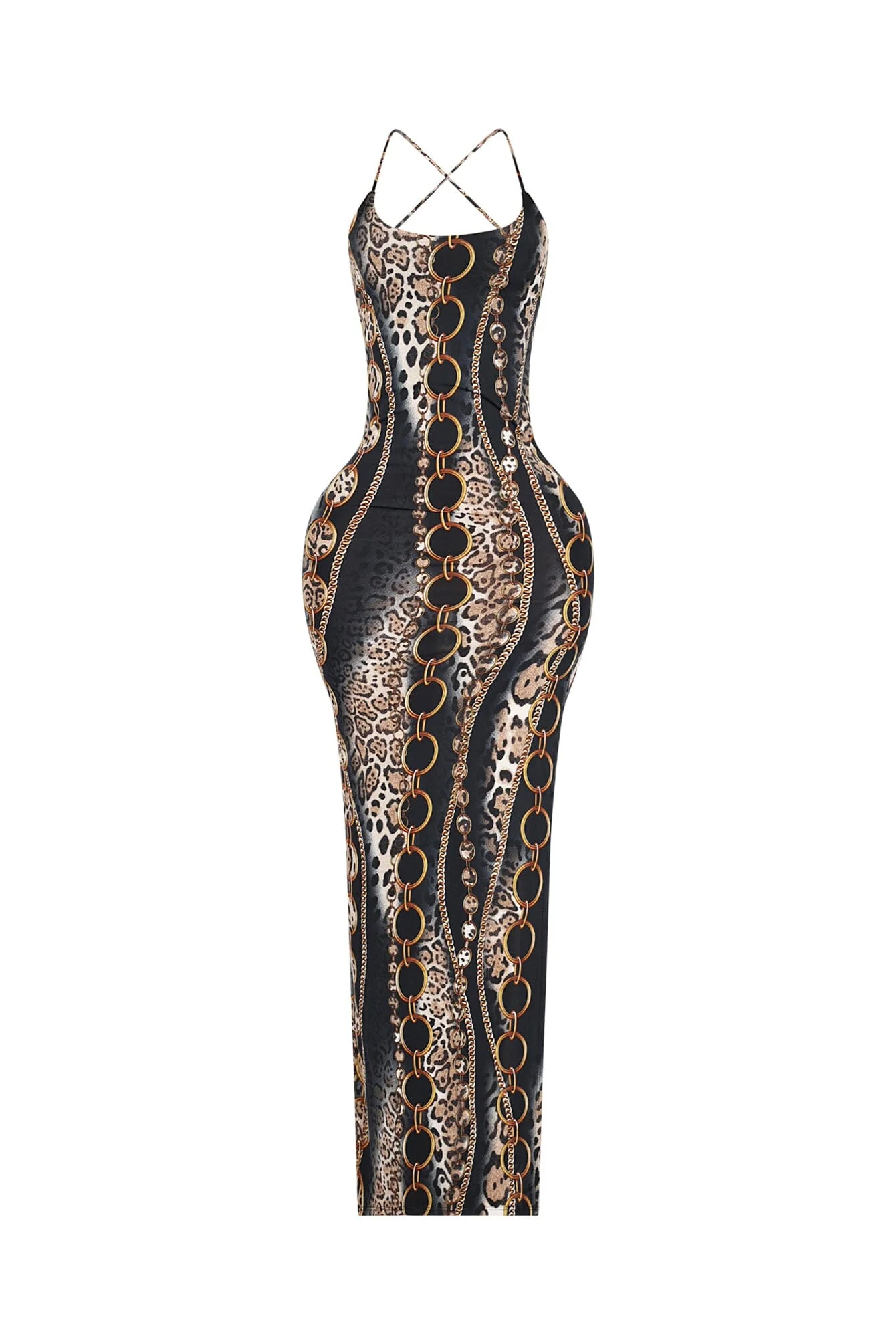 Baroque Blaze Printed Backless Maxi Dress - Image 4
