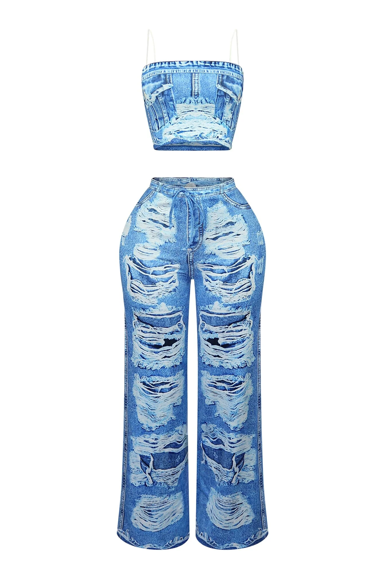 Billy Denim Print Effect Top & Pants SET - Image 3