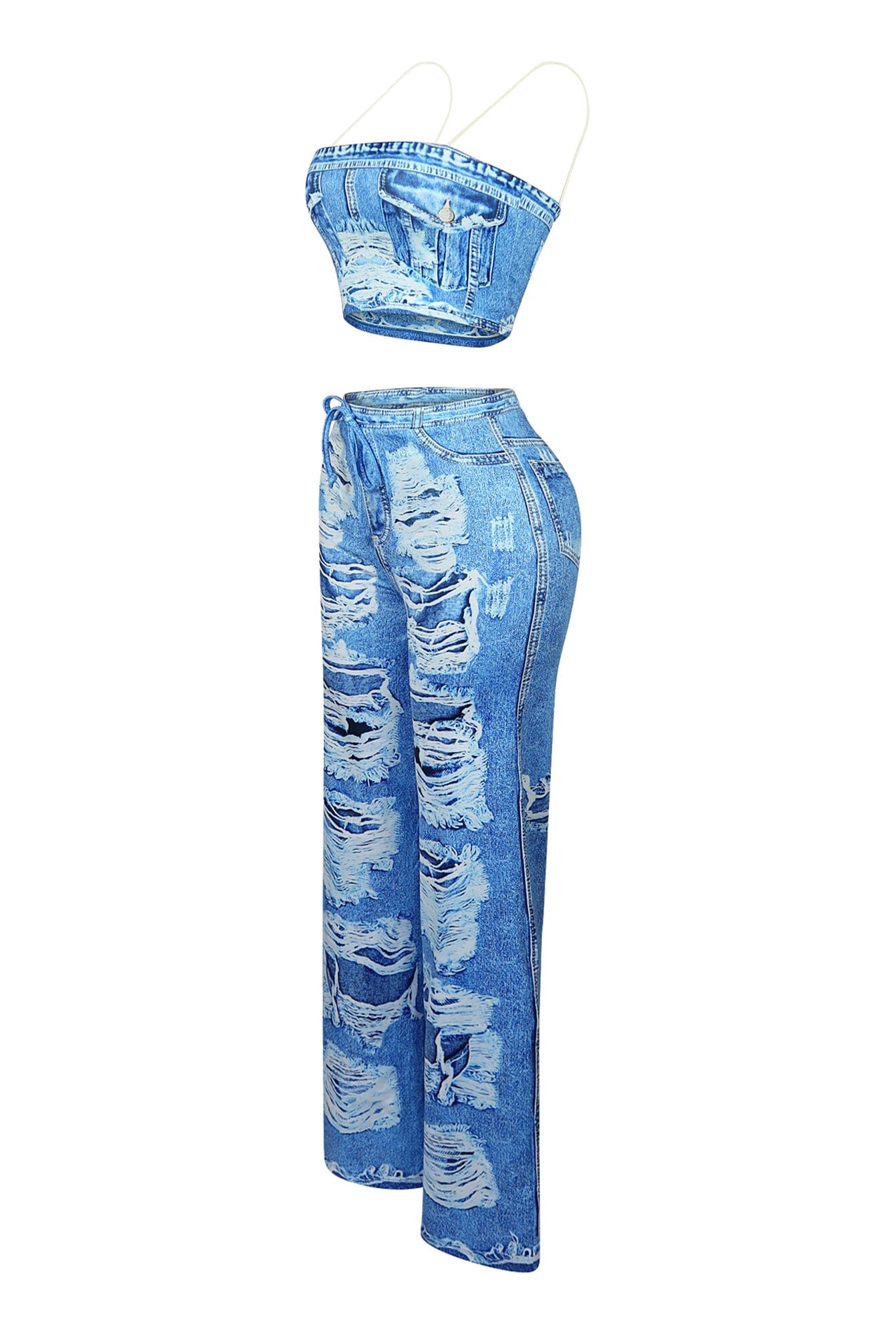 Billy Denim Print Effect Top & Pants SET - Image 4