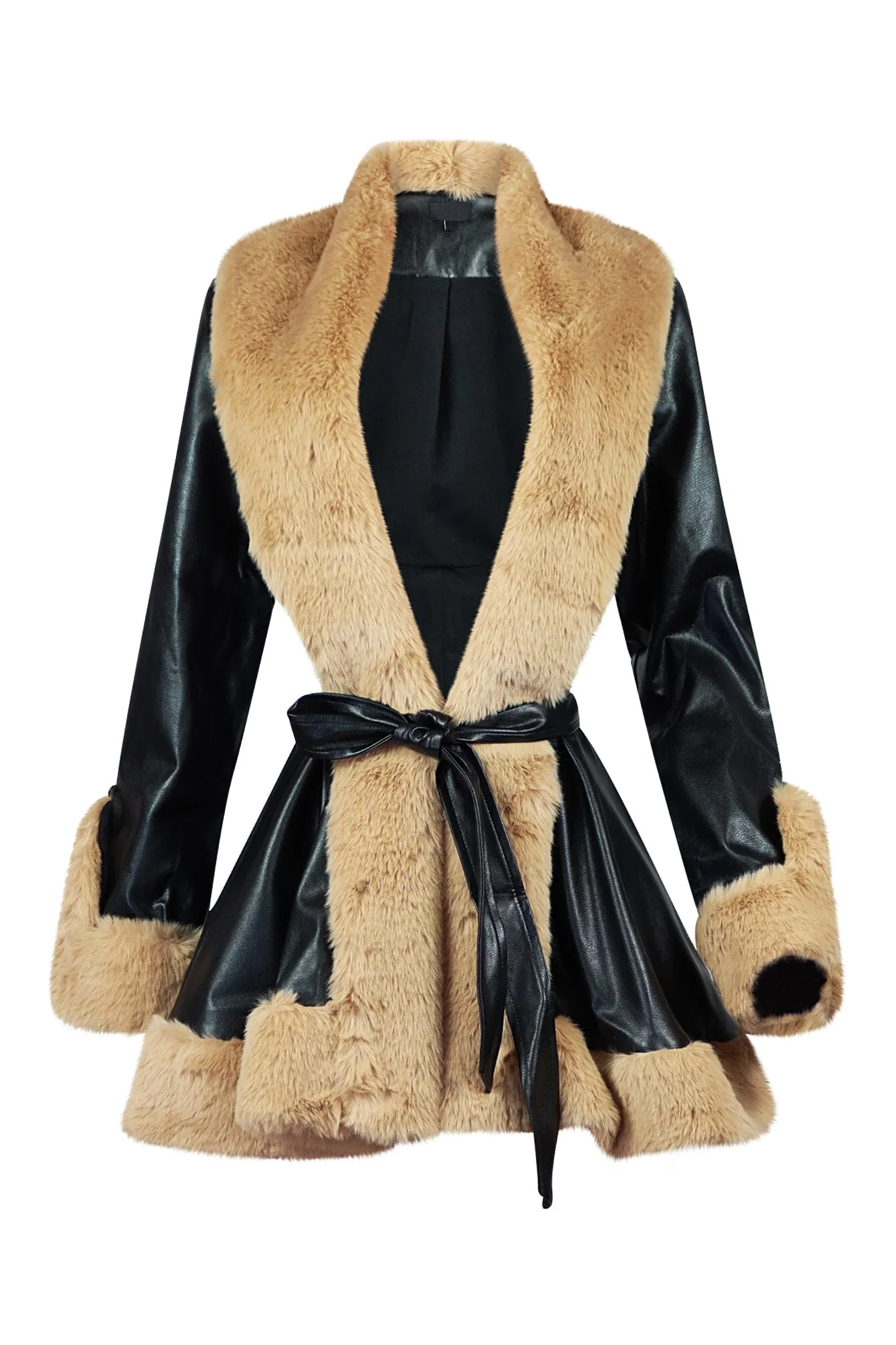 Bronx PU Faux Fur Flare Coat - Image 6