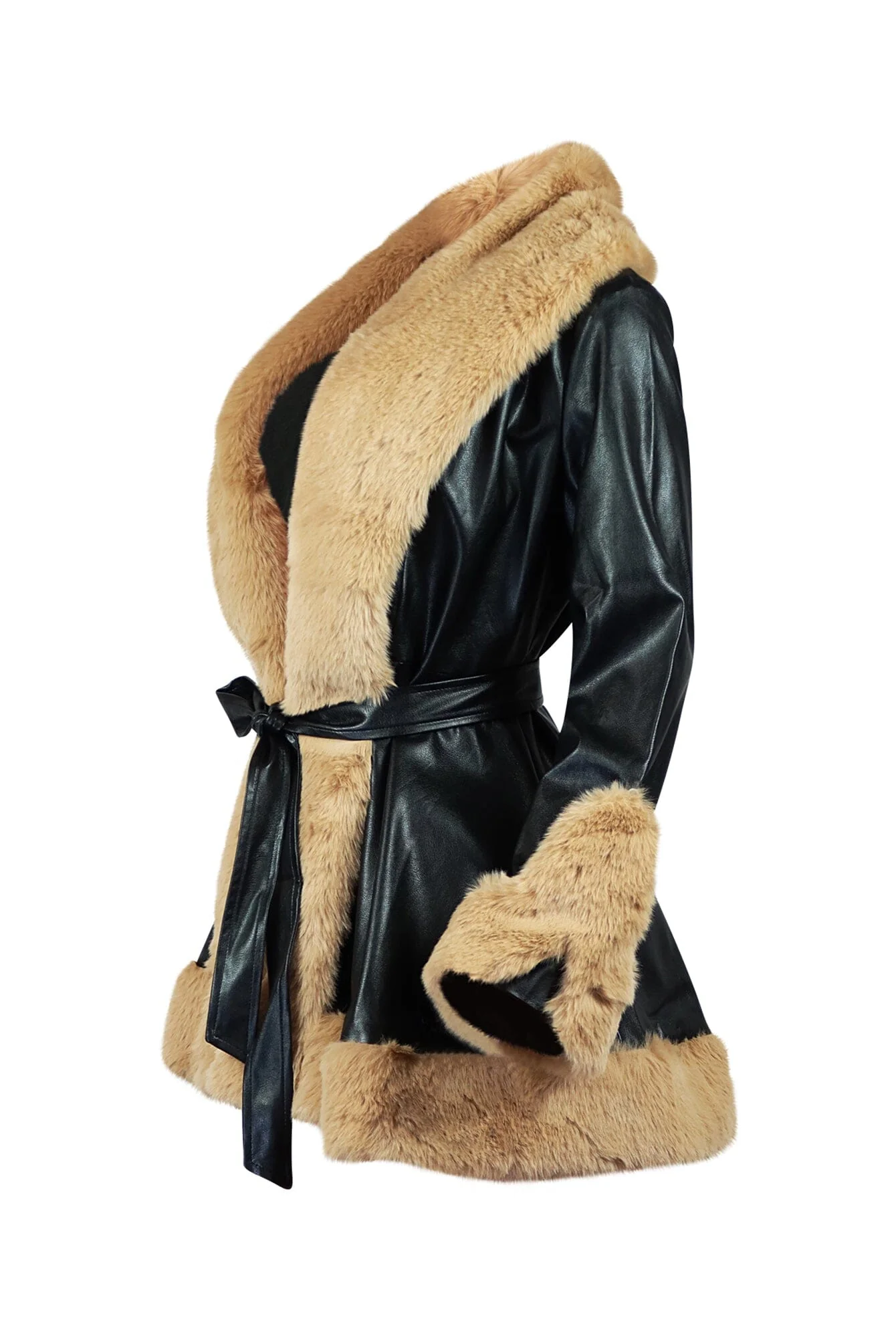 Bronx PU Faux Fur Flare Coat - Image 7