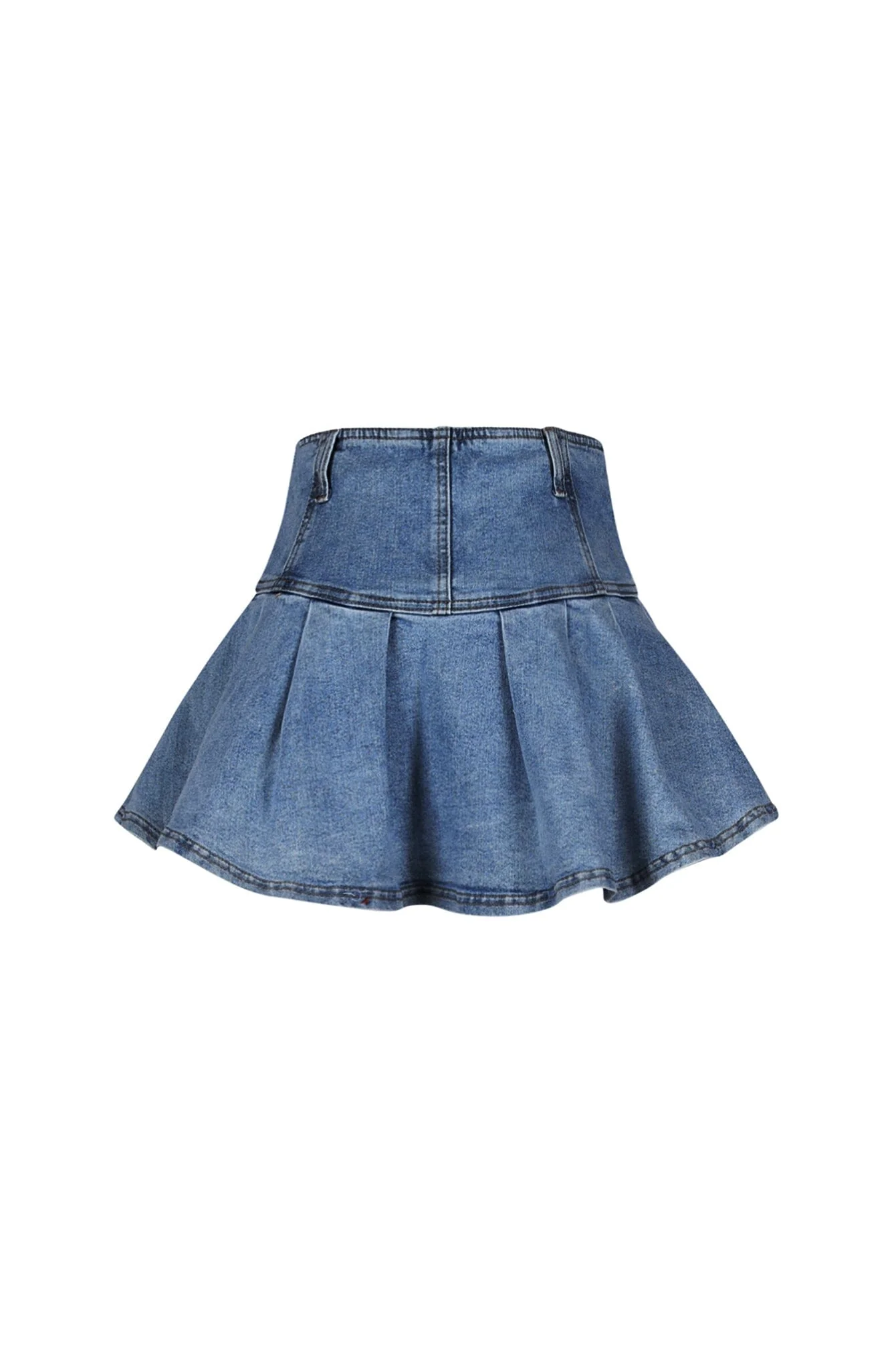 Casually Pleated Denim Mini Skirt - Image 6
