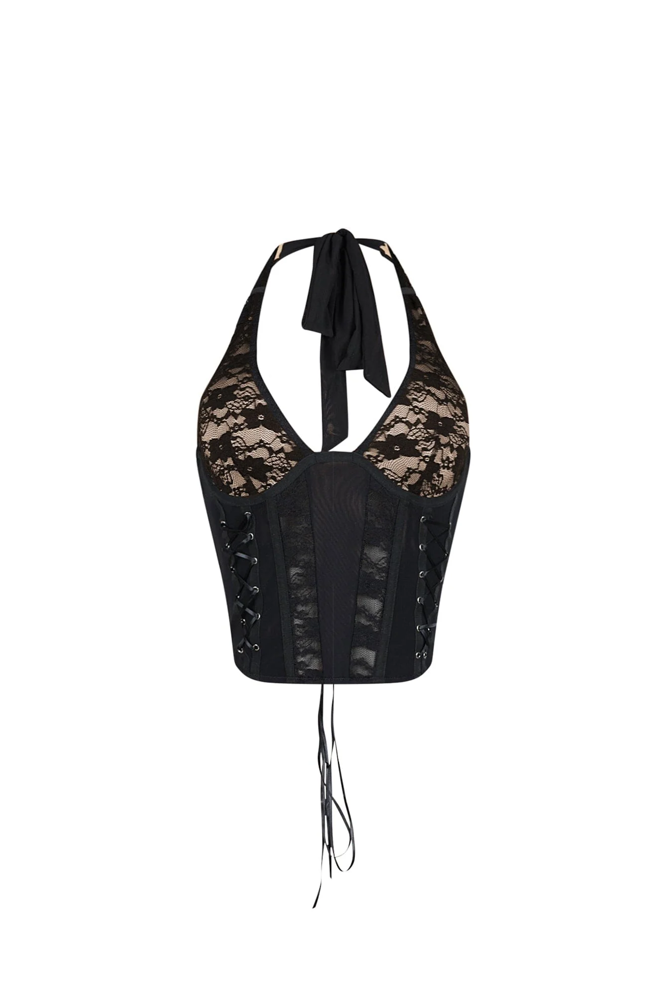 Corsabella Mesh Lace Halter Corset Top - Image 4