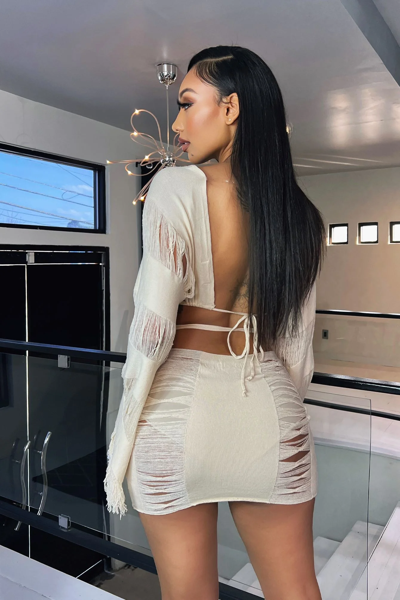 Saint Lucia Distressed Open Top & Mini Skirt SET - Image 6