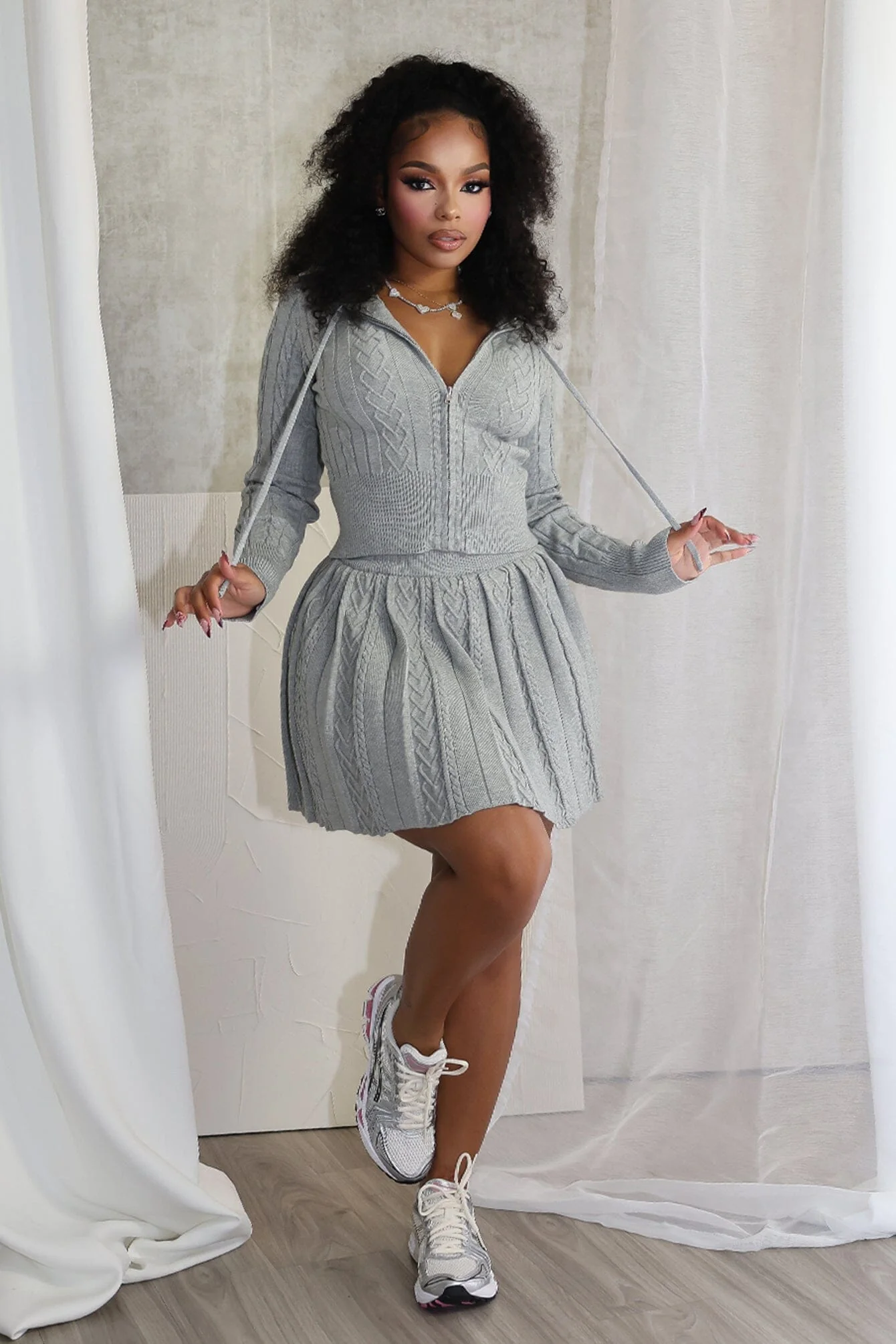 Ella Cable Knit Hoodie & Skort SET - Image 3