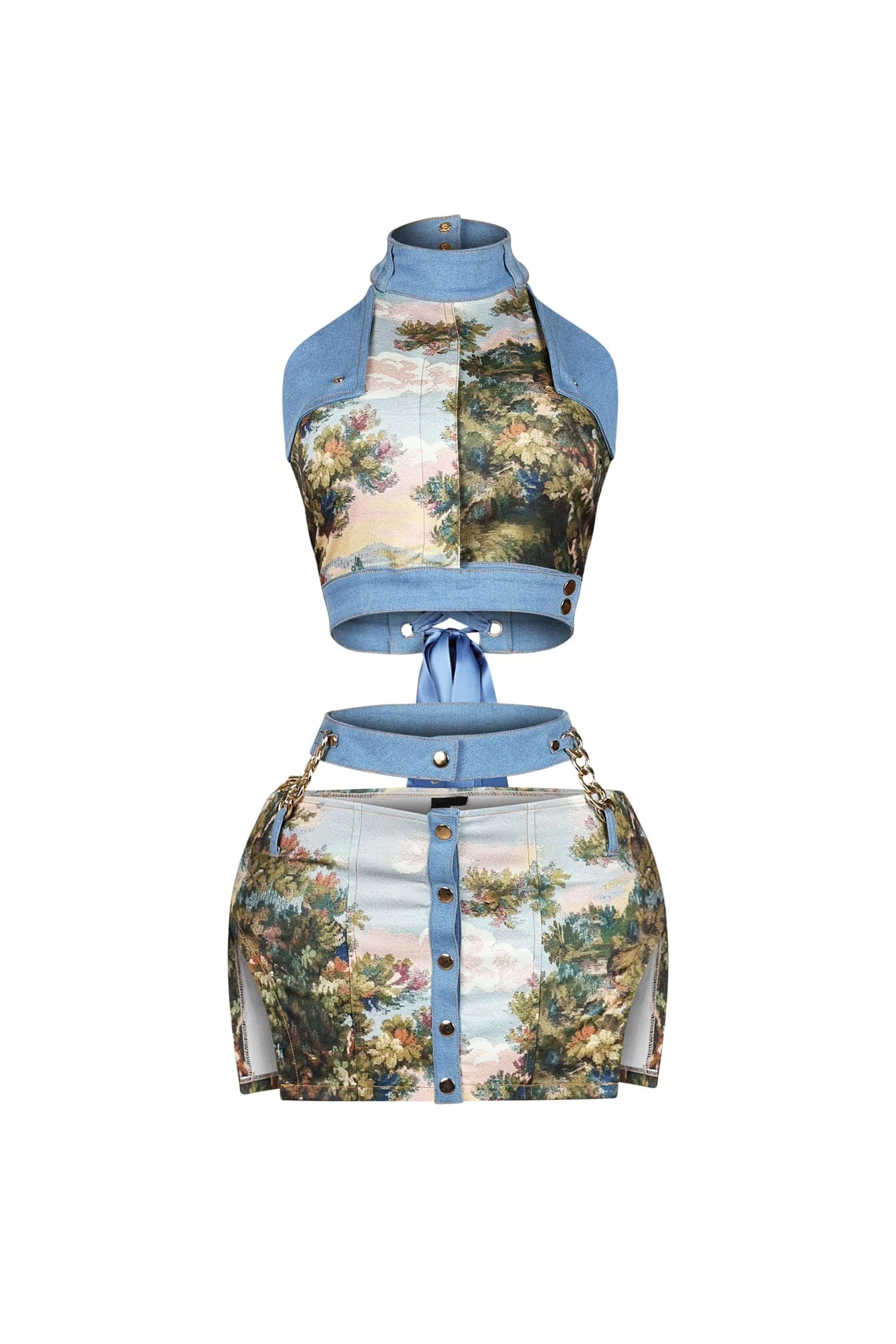 Florabound Denim Cutout Top & Skirt SET - Image 4