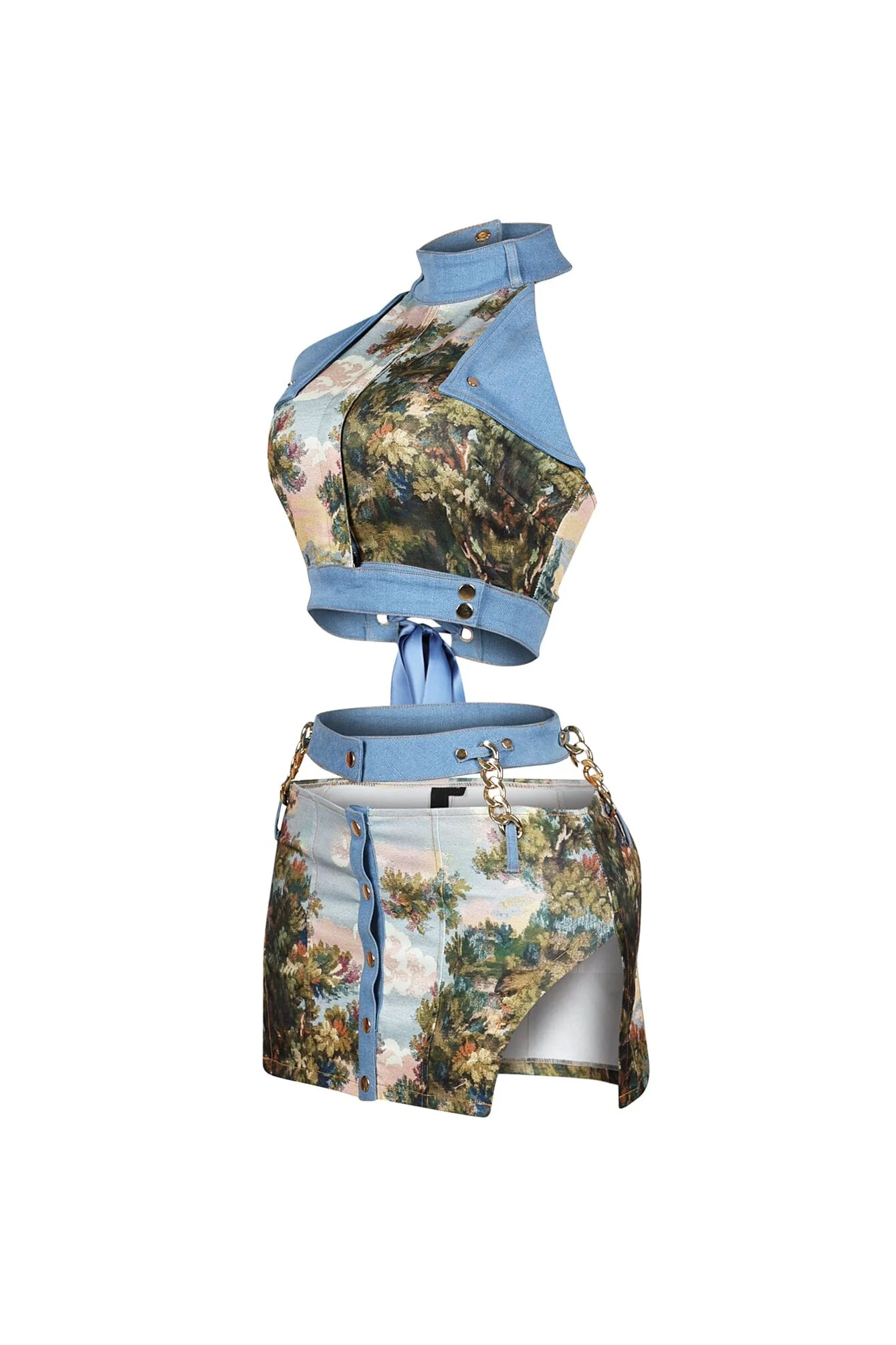 Florabound Denim Cutout Top & Skirt SET - Image 5