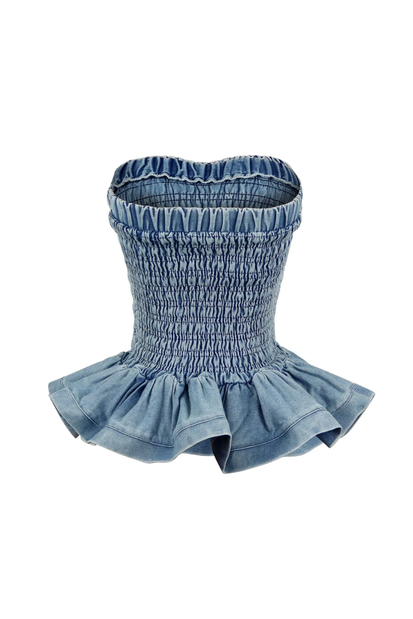 Helena Washed Denim Smocking Tube Top - Image 3
