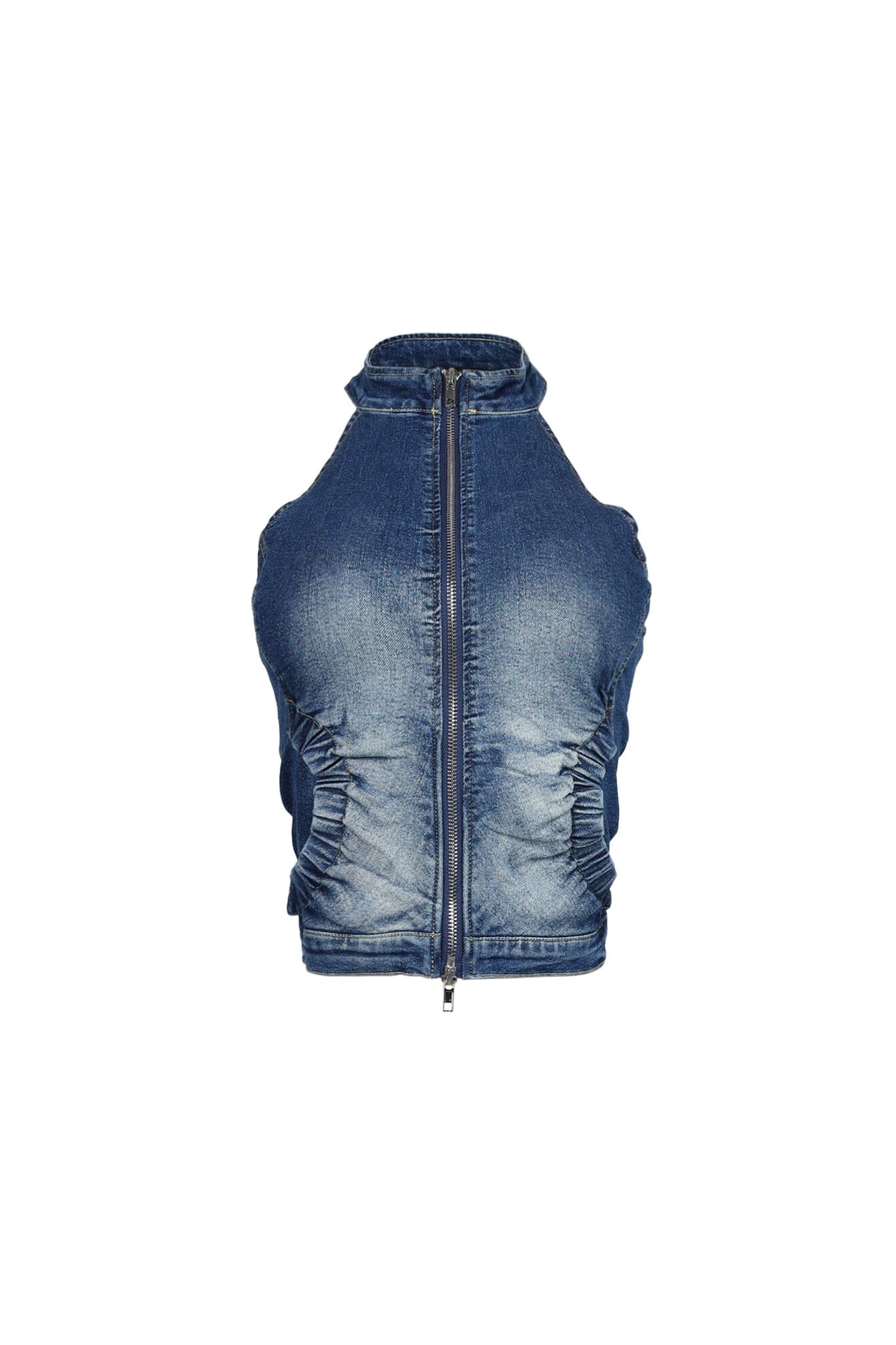 Indigoa Denim Halter Neck Zip Up Top - Image 4