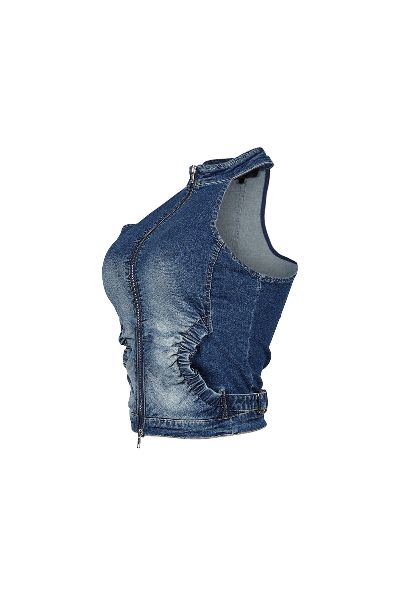 Indigoa Denim Halter Neck Zip Up Top - Image 5
