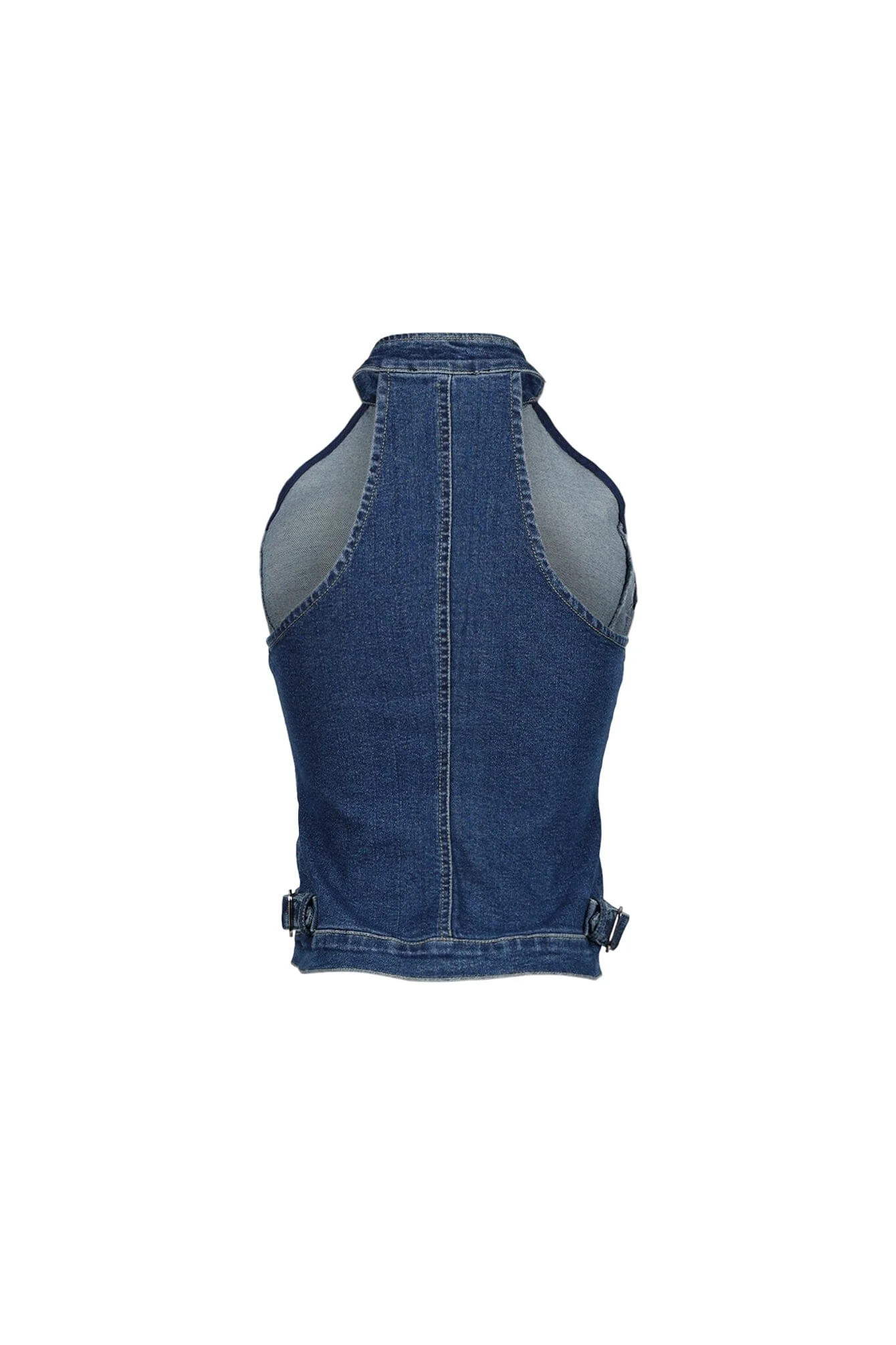 Indigoa Denim Halter Neck Zip Up Top - Image 6