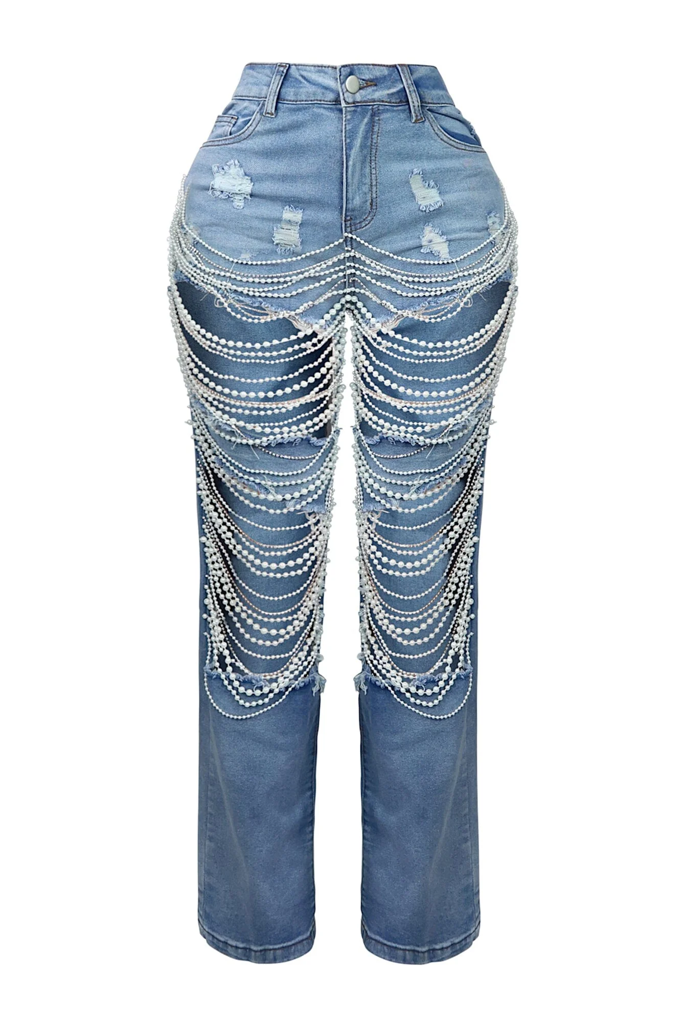 Janet Pearl & Rhinestone Distressed Jeans - Image 4