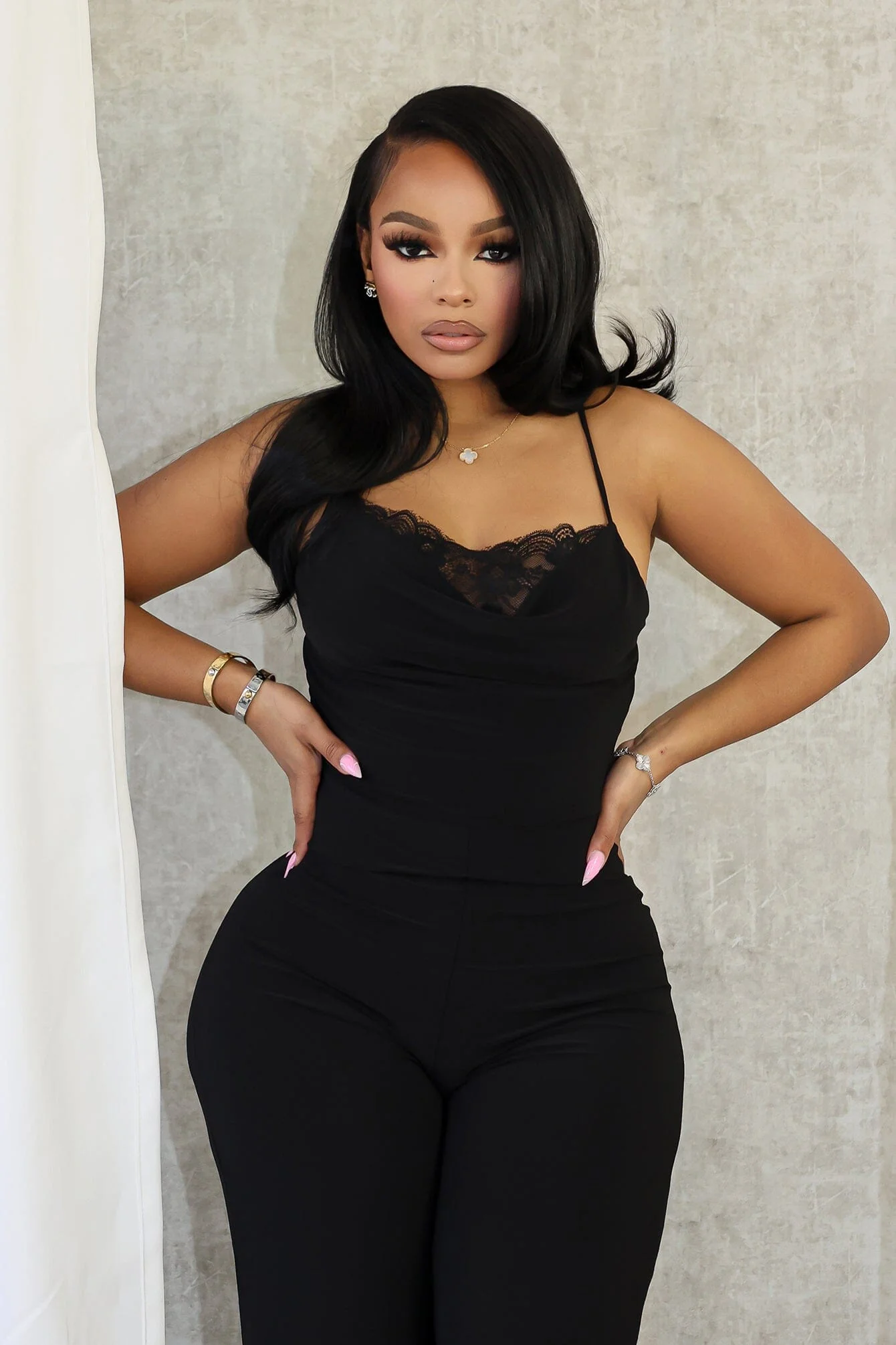 Jesenia Tank Cowl Neck Lace Jumpsuit - Image 3