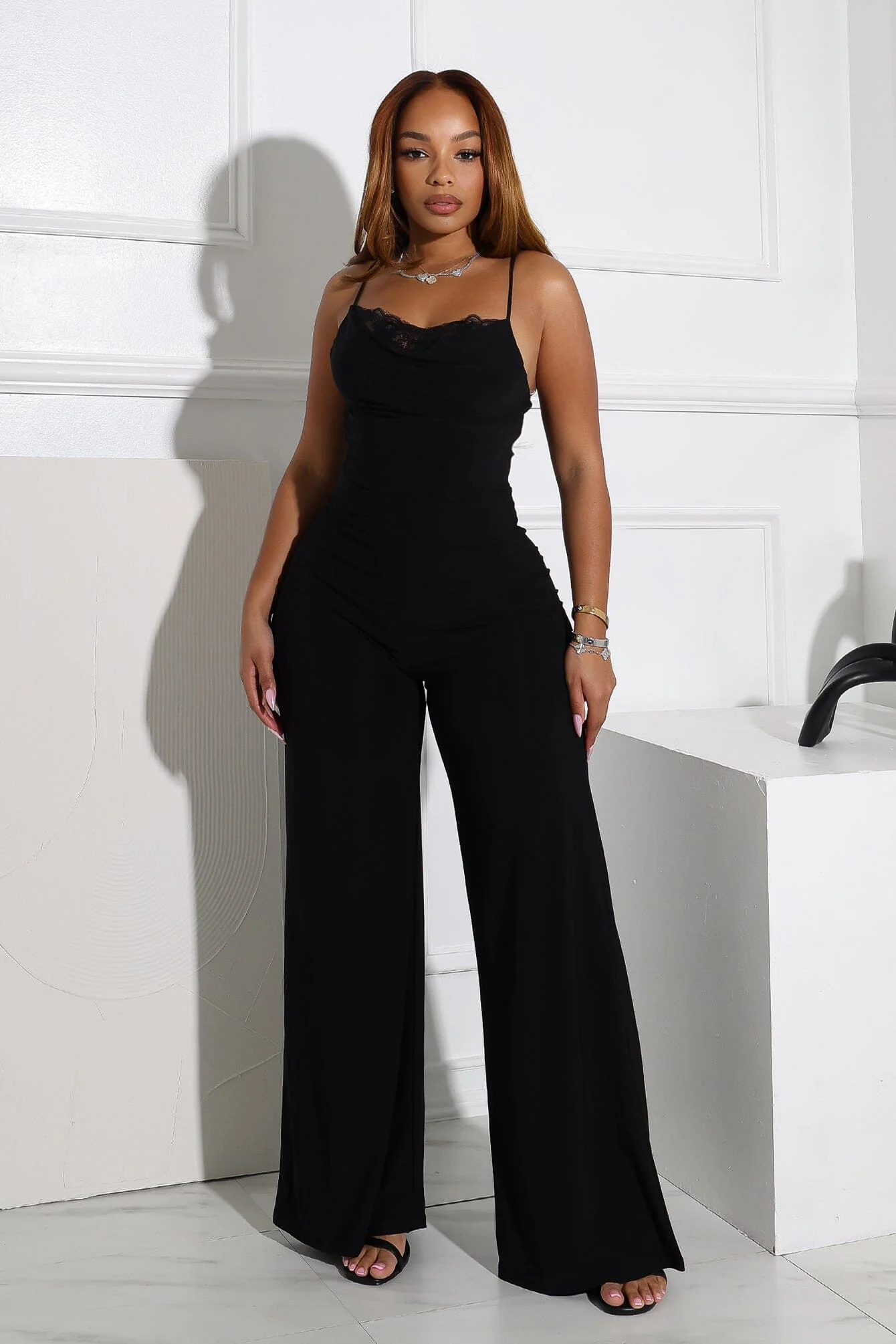 Jesenia Tank Cowl Neck Lace Jumpsuit - Image 4