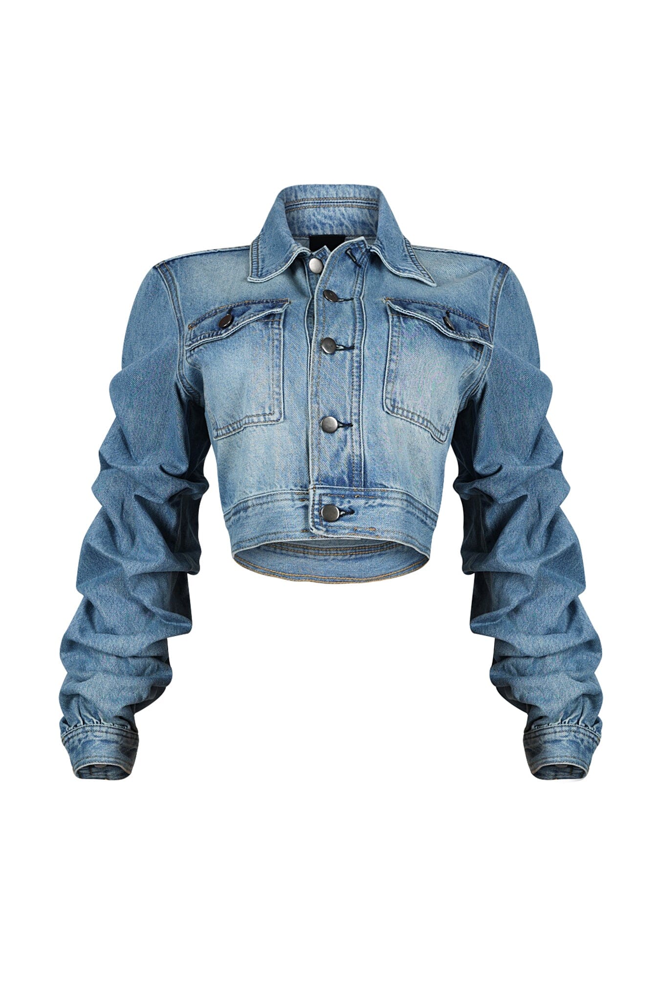 Jodie Denim Ruffle Scrunch Crop Jacket - Image 4