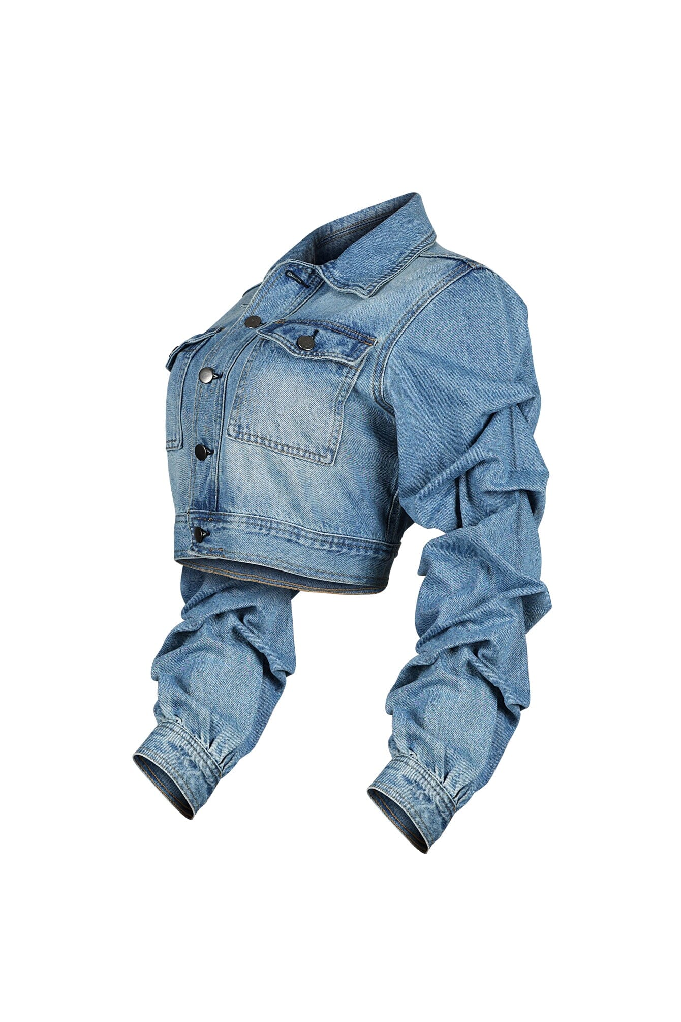 Jodie Denim Ruffle Scrunch Crop Jacket - Image 5