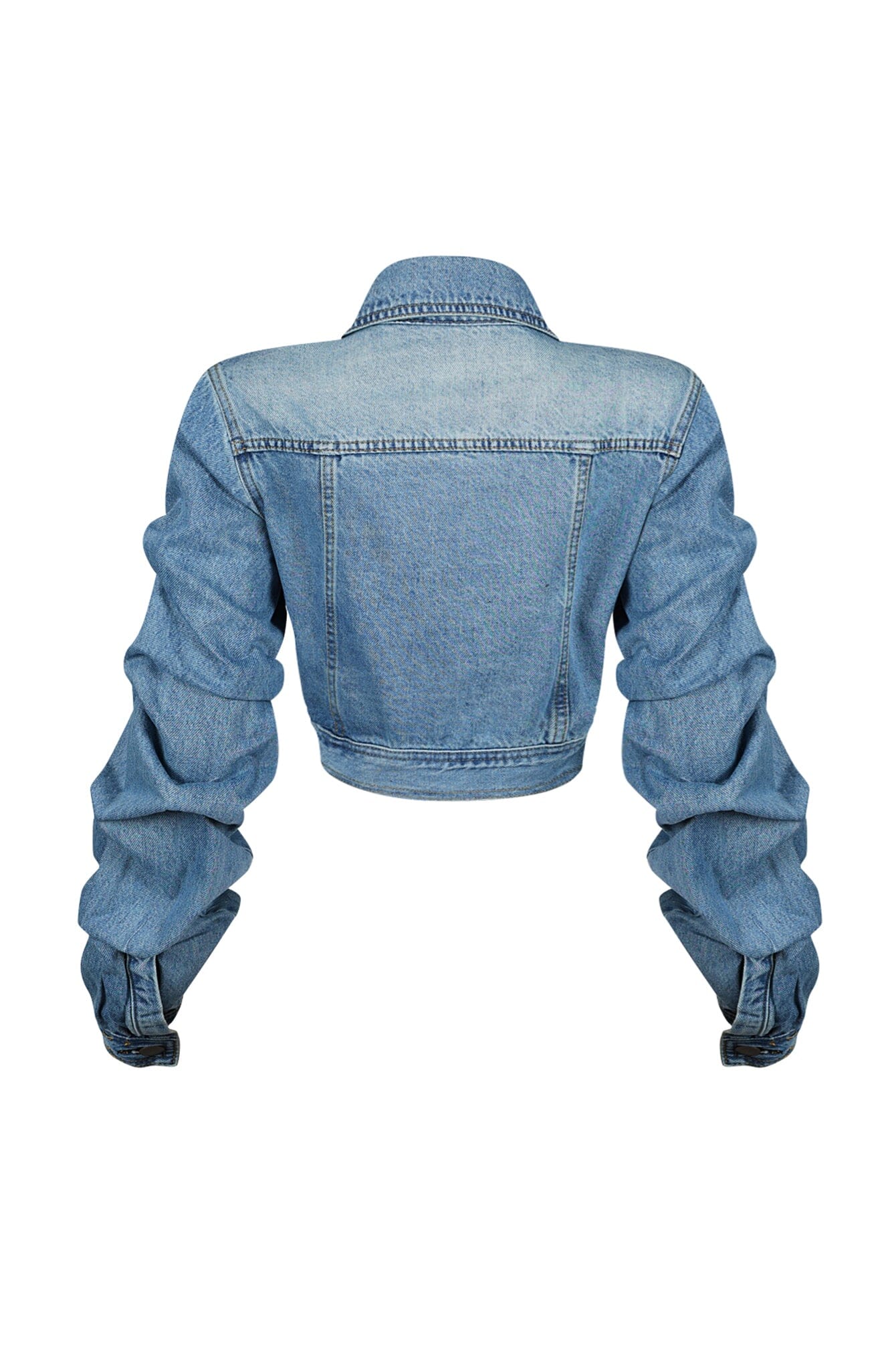 Jodie Denim Ruffle Scrunch Crop Jacket - Image 6