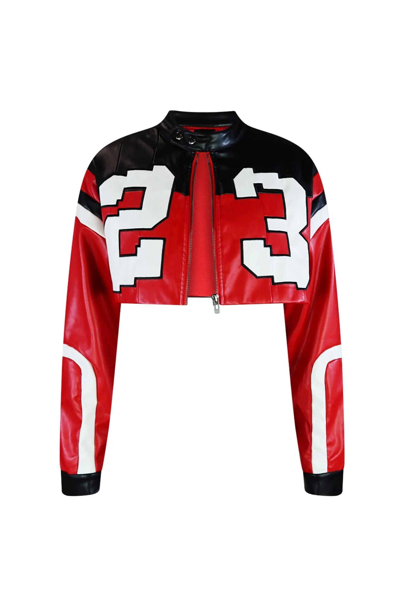 Jordan Cropped Faux Leather Motor Jacket - Image 3