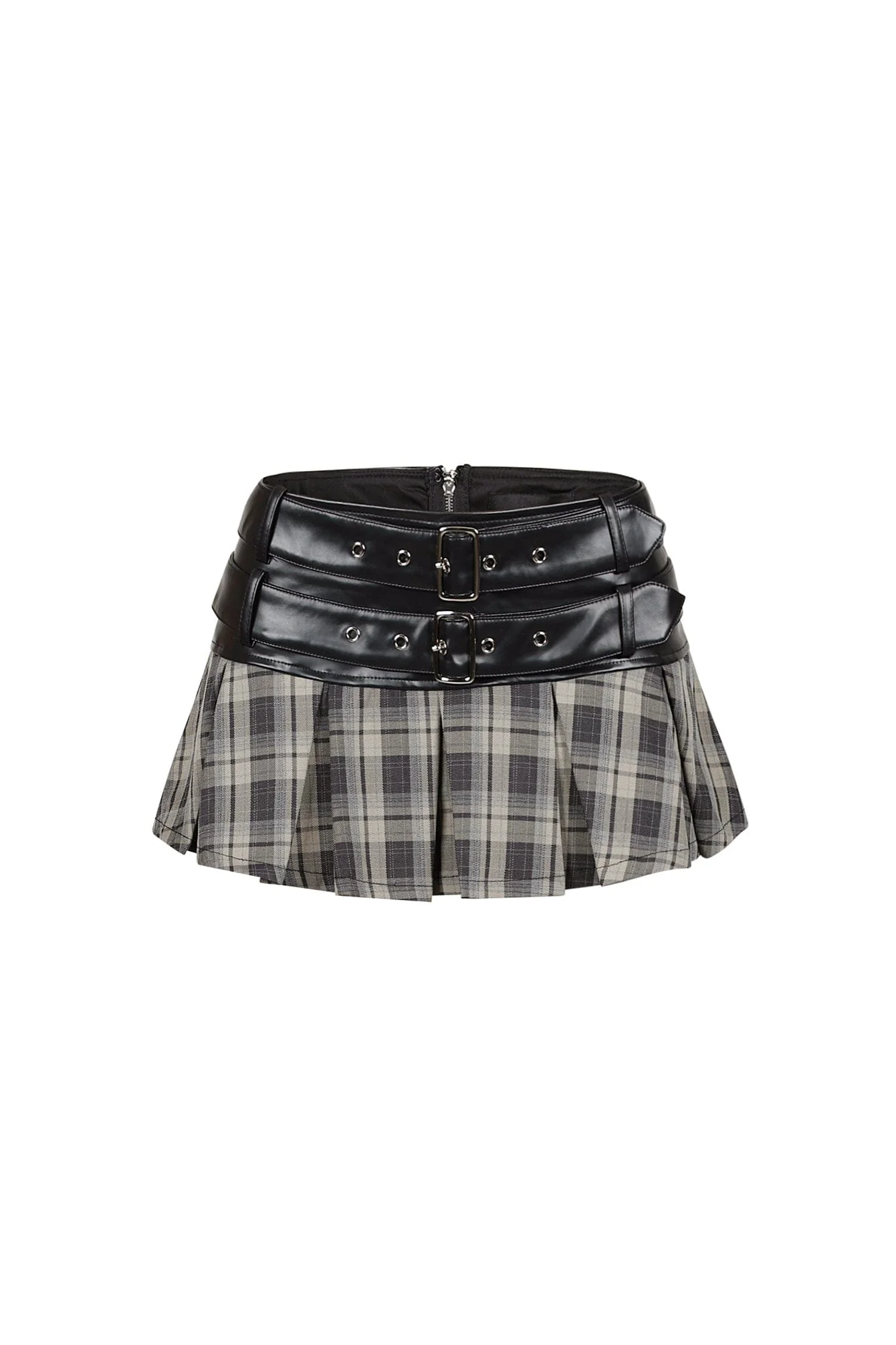 Kazuma Leather Plaid Contrast Mini Skirt - Image 3