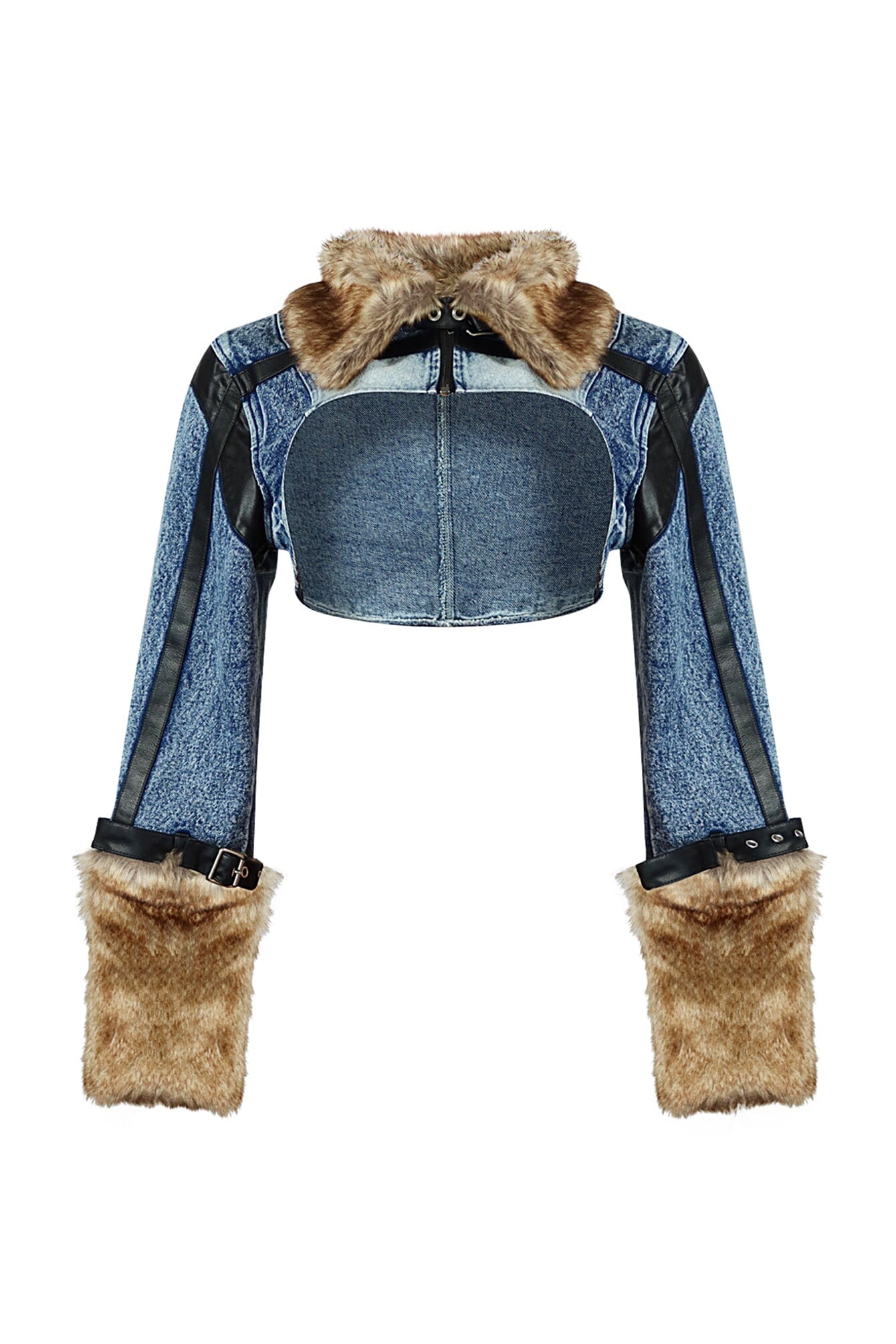 Messina Faux Fur Denim Crop Jacket - Image 3
