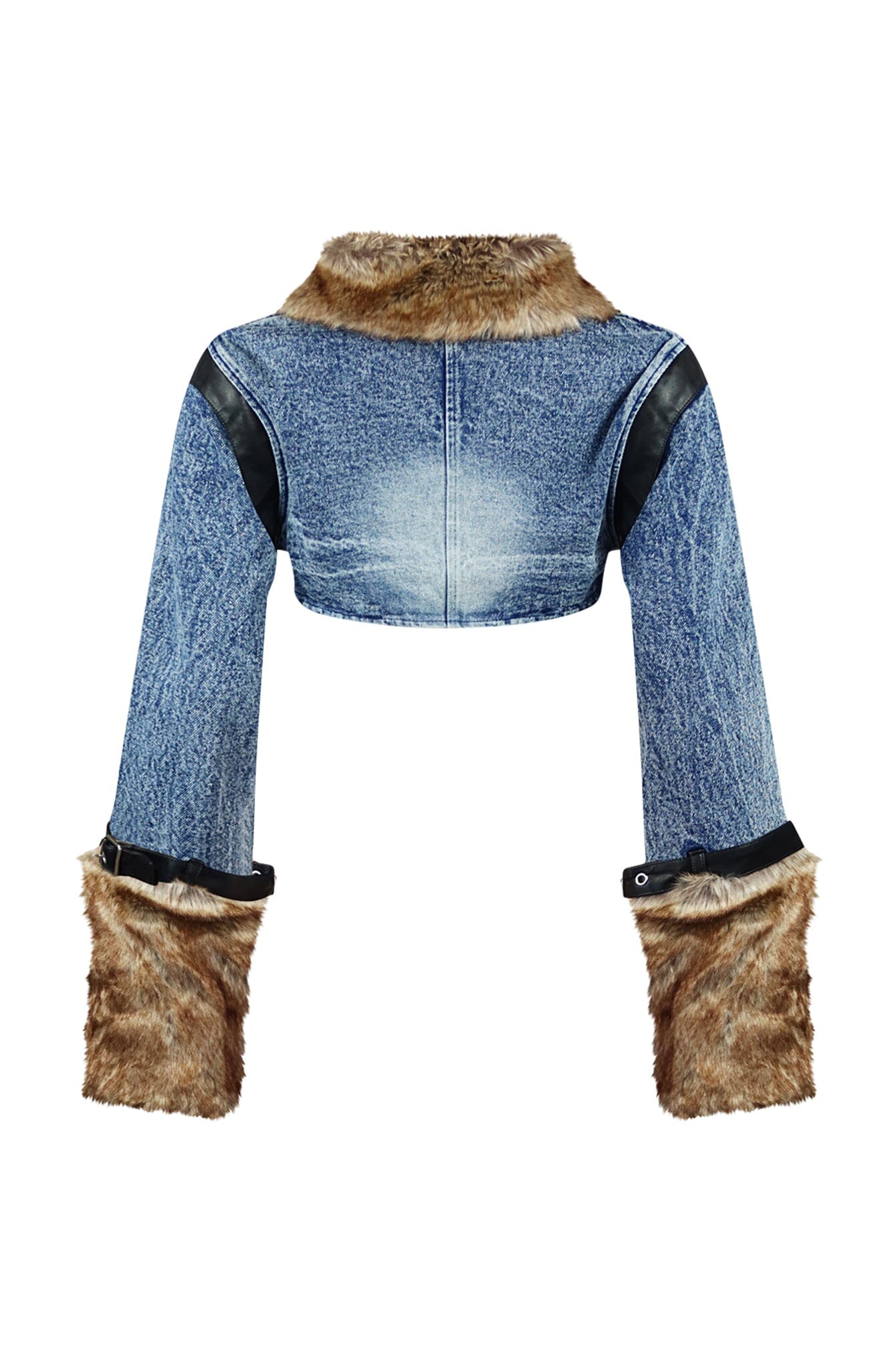 Messina Faux Fur Denim Crop Jacket - Image 4