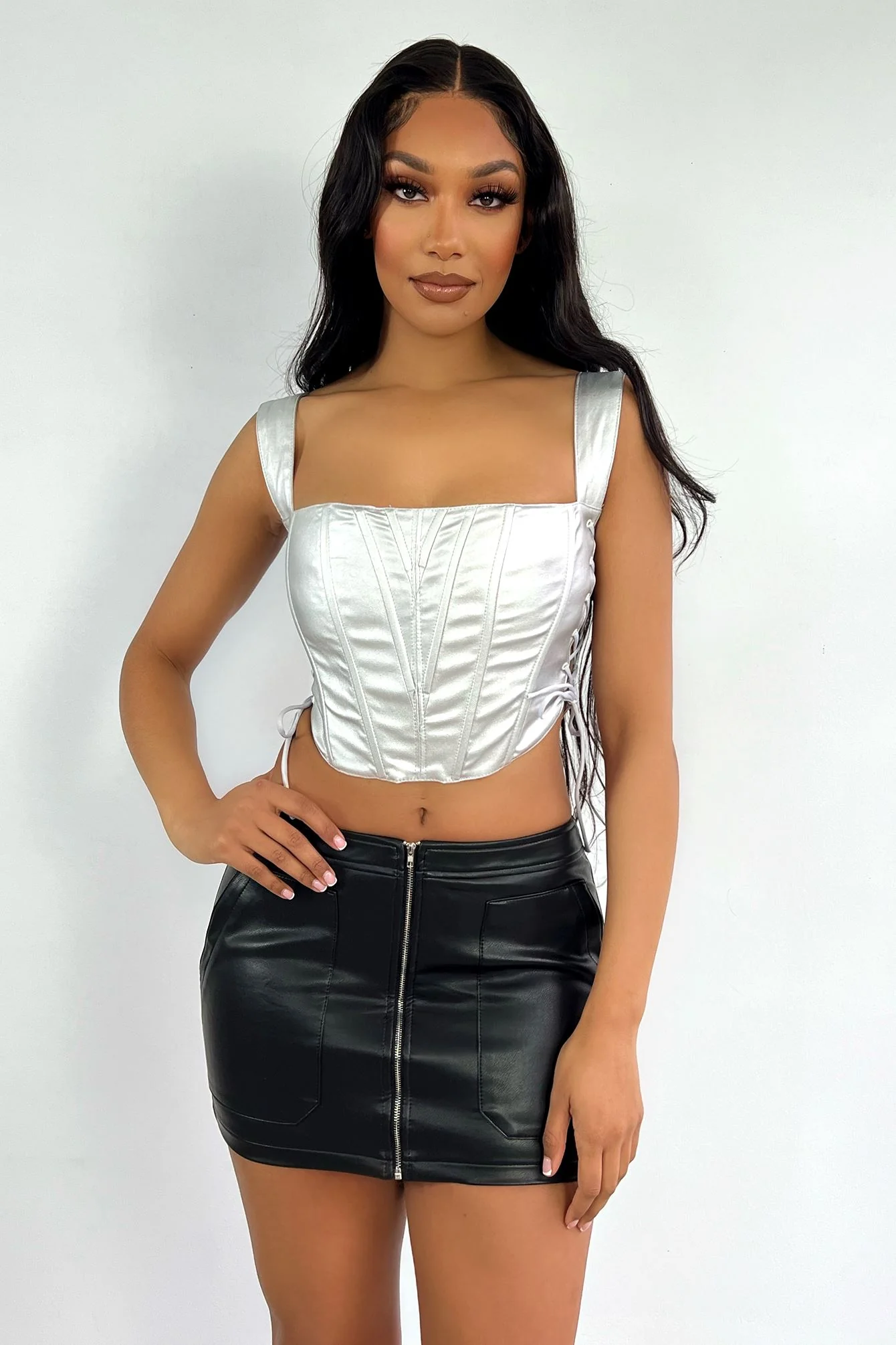 Plated Metallic Cropped Bustier Top - Image 3