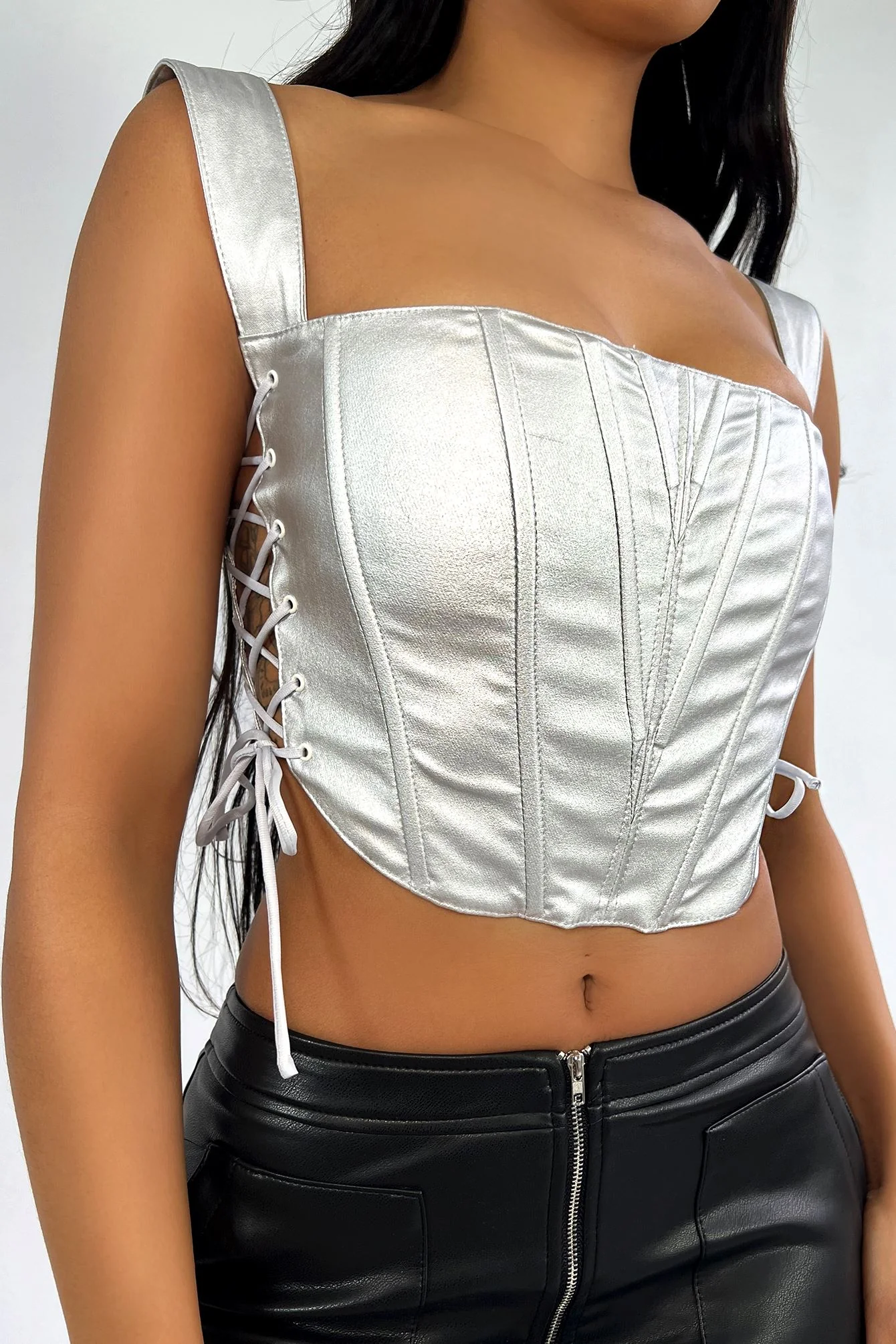 Plated Metallic Cropped Bustier Top - Image 5