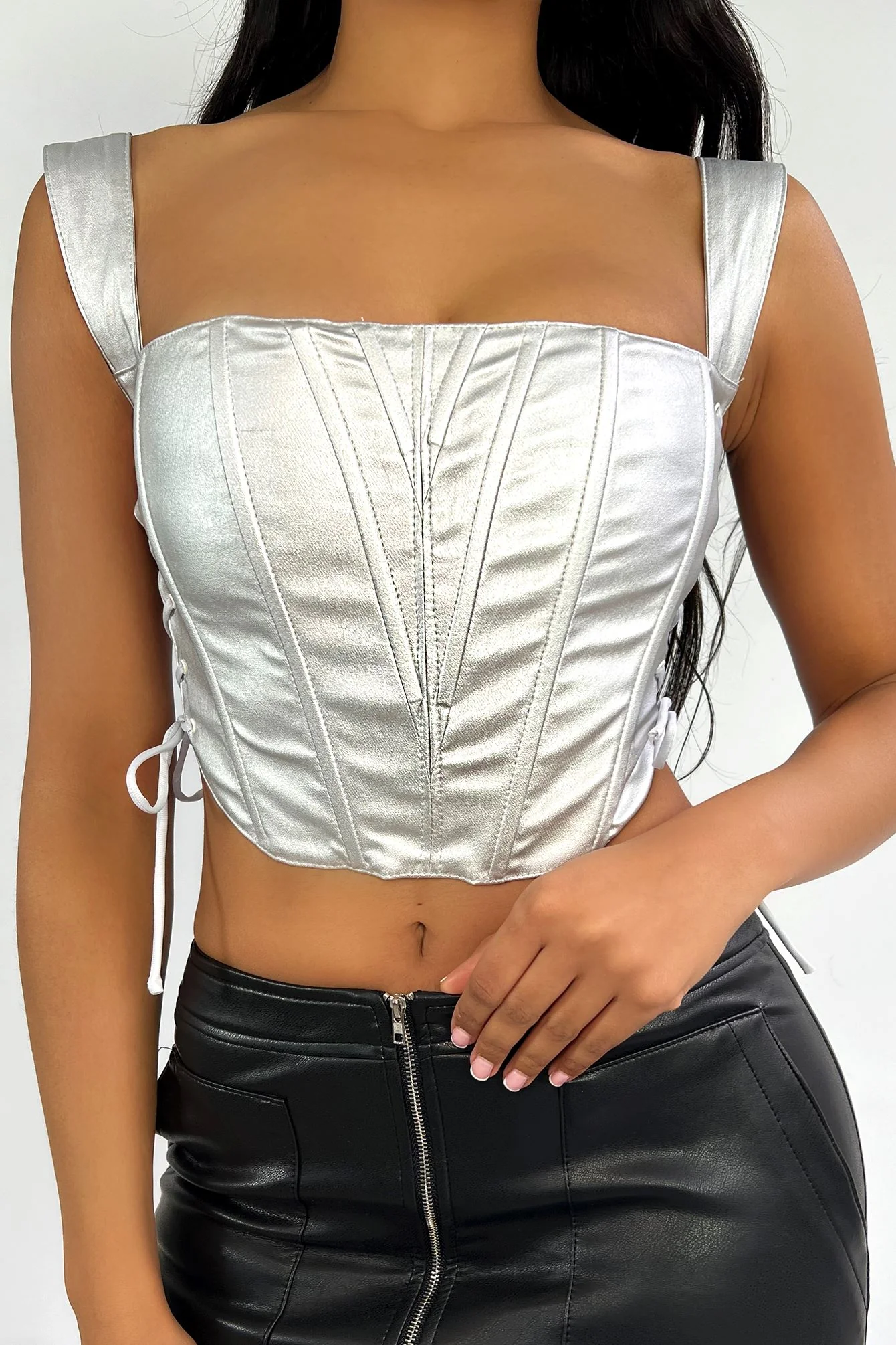 Plated Metallic Cropped Bustier Top - Image 6