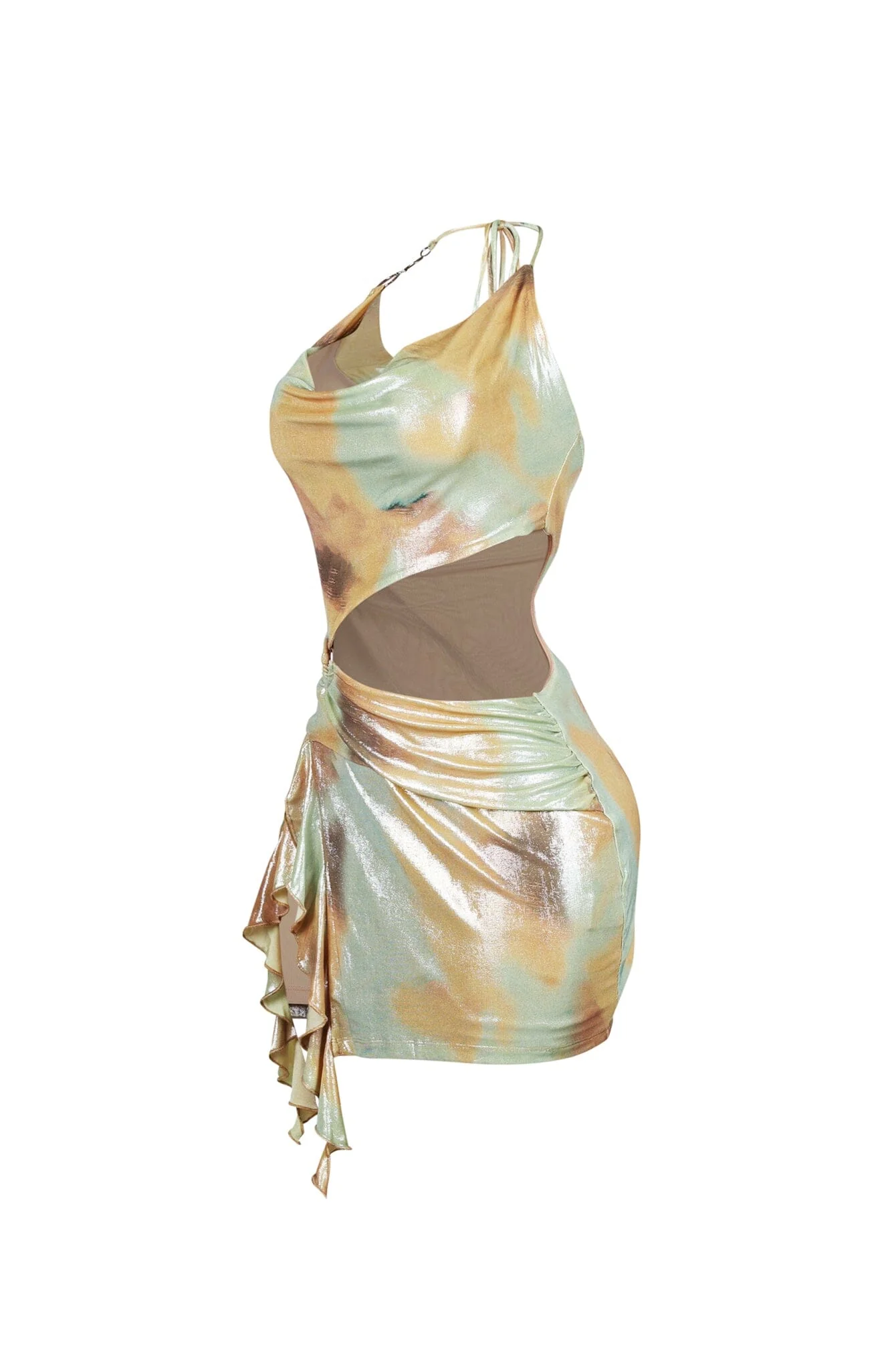 Minimal Foil Mini Dress With O Ring - Image 4