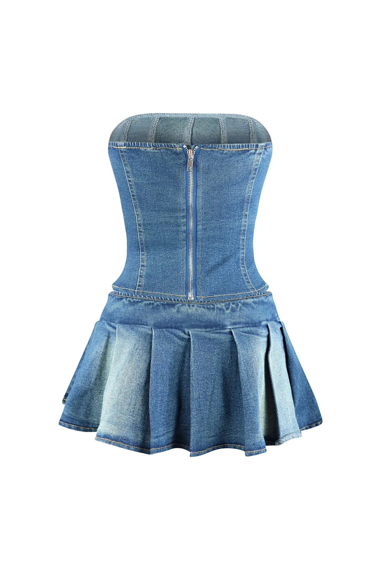 Muted Blue Denim Corset Top & Skirt SET - Image 5