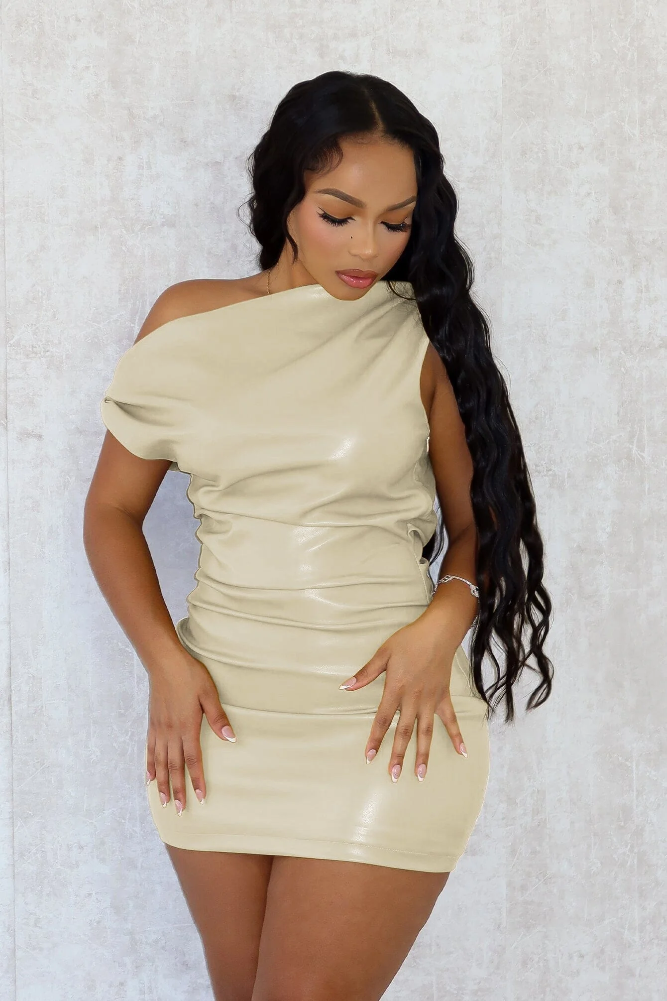 My Gosh PU Unbalanced Mini Dress - Image 3