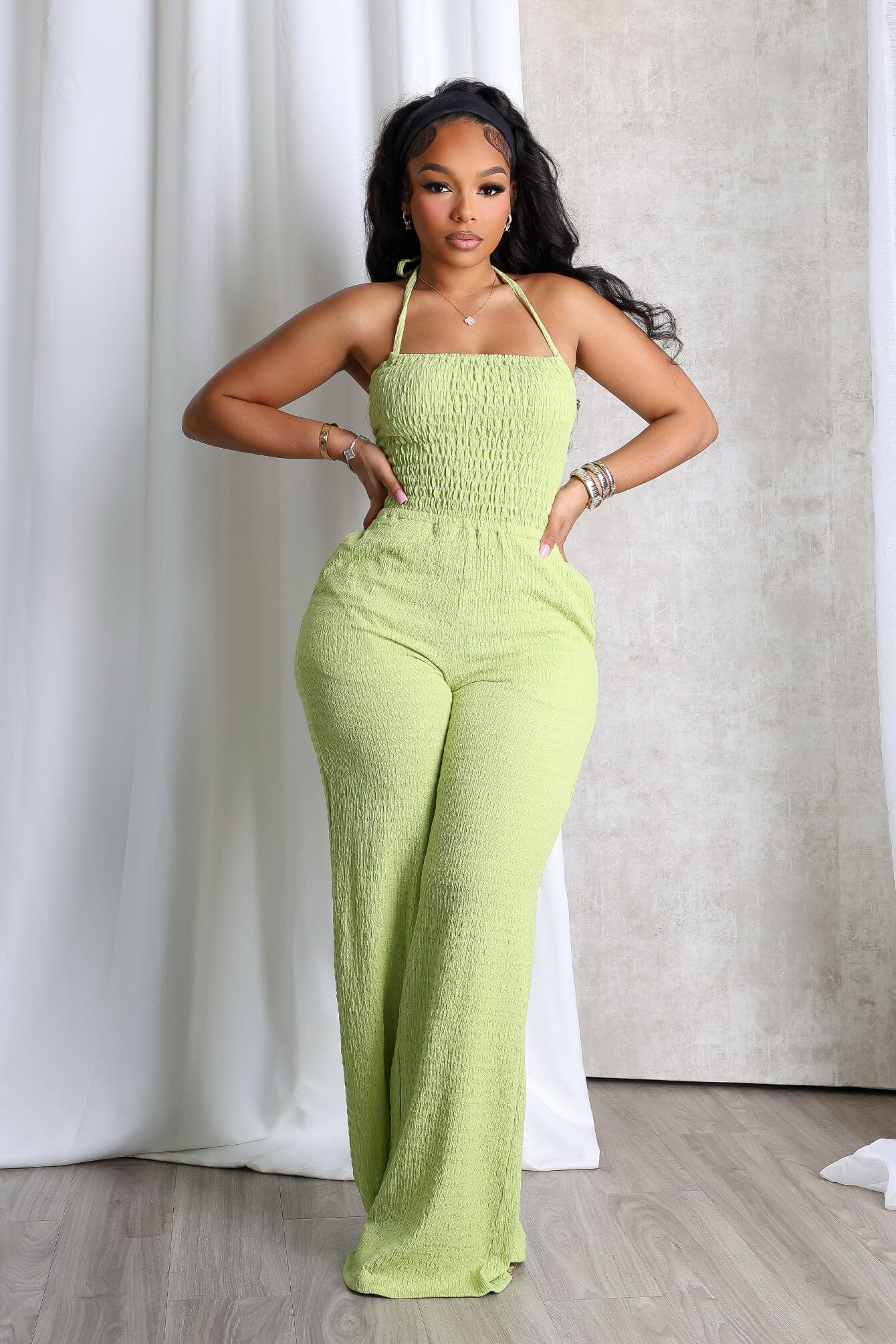 Natures Crinkle Halter Wide Leg Jumpsuit - Image 3
