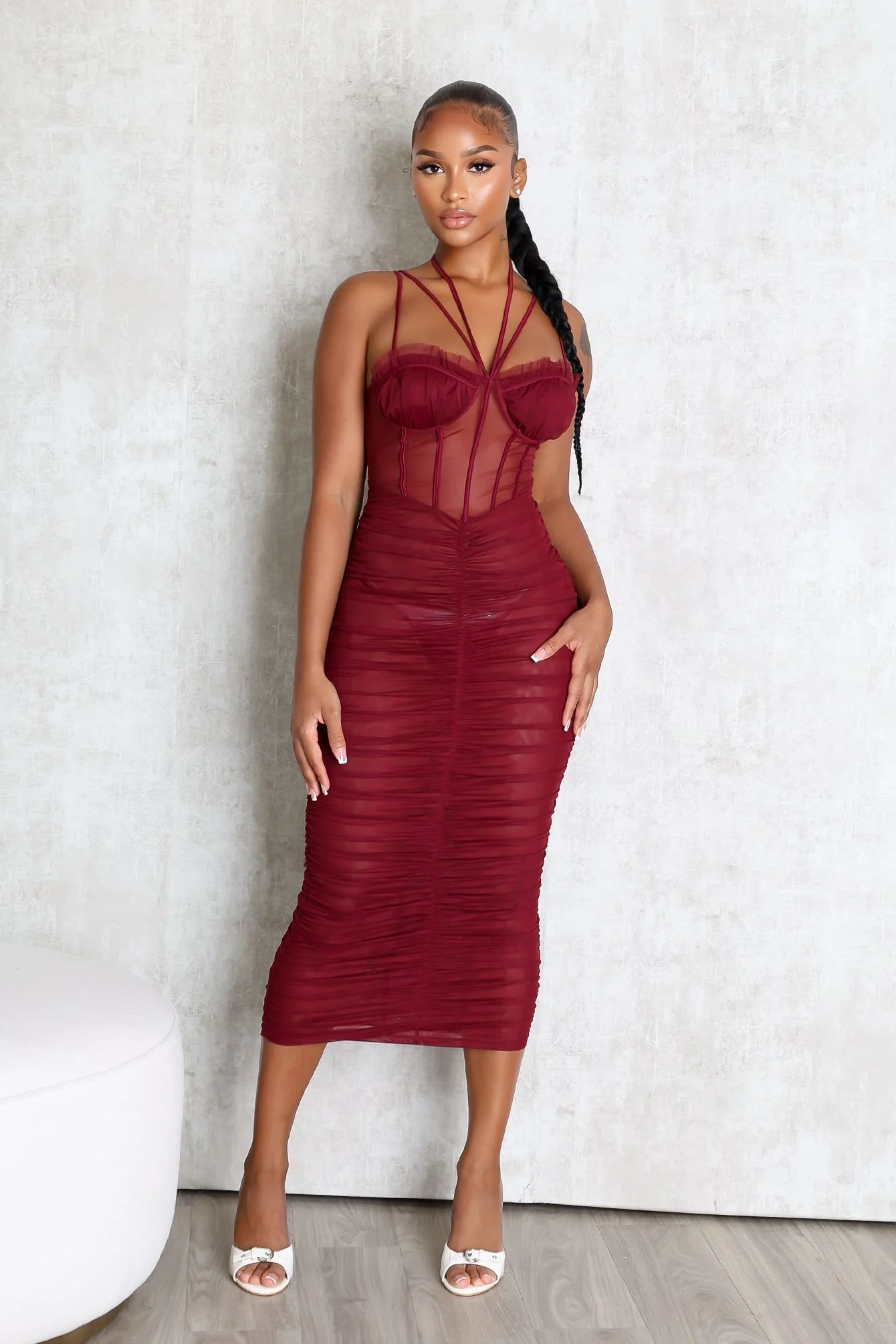 Obsession Mesh Ruched Dress - Image 4