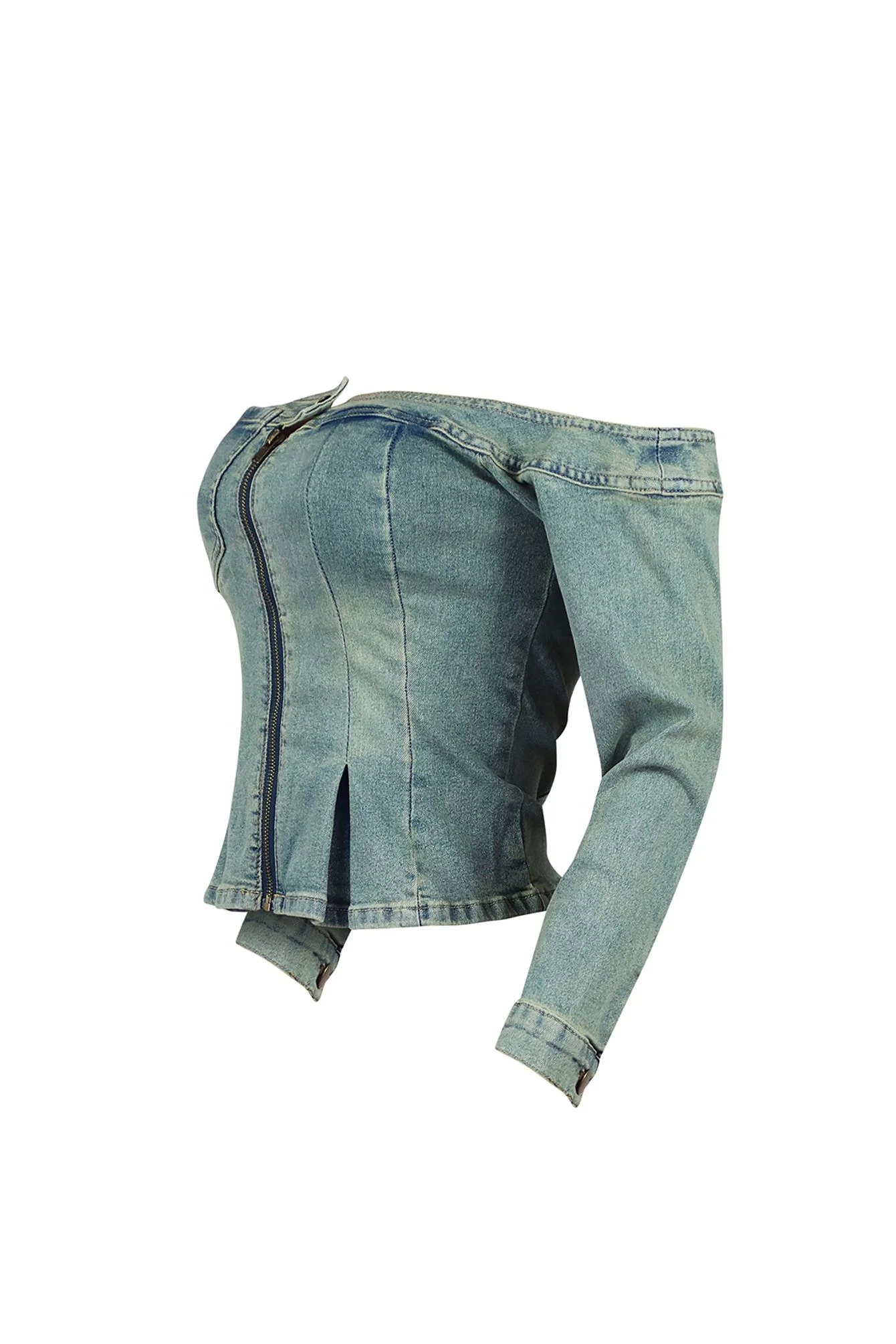 Palmer Vintage Washed Off Shoulder Denim Top - Image 3