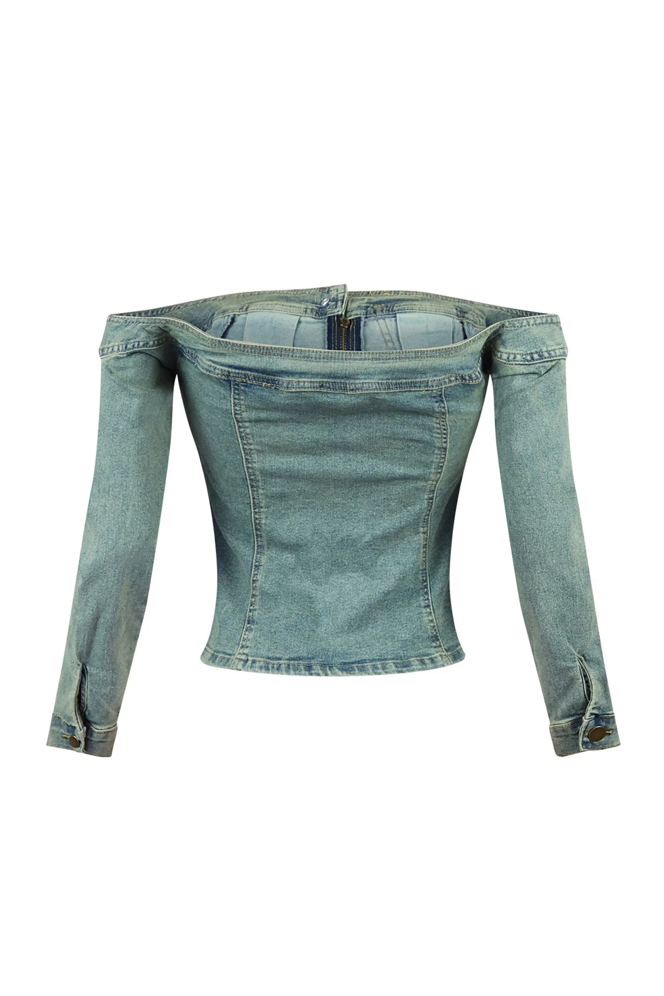 Palmer Vintage Washed Off Shoulder Denim Top - Image 4