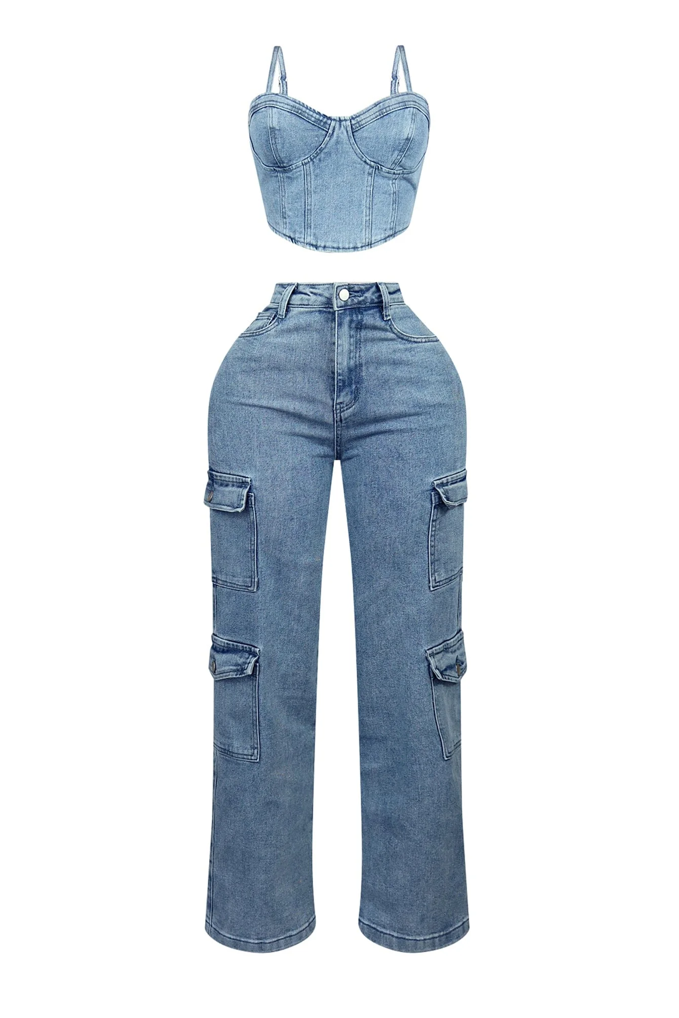 Replace You Denim Bustier Top & Pants SET - Image 3