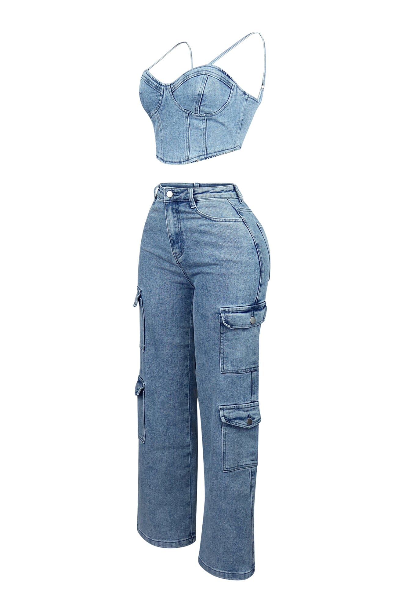 Replace You Denim Bustier Top & Pants SET - Image 4