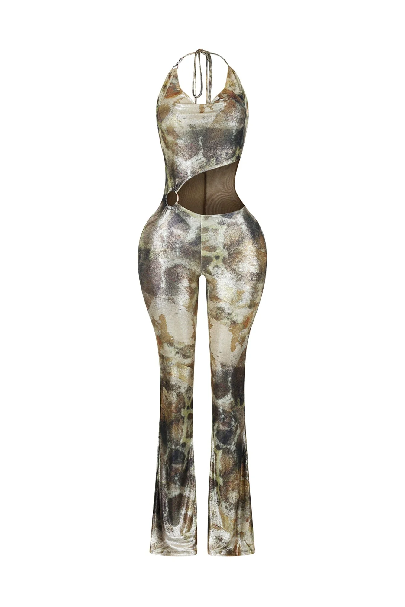 Shine Cutout Foil Halter Jumpsuit - Image 3