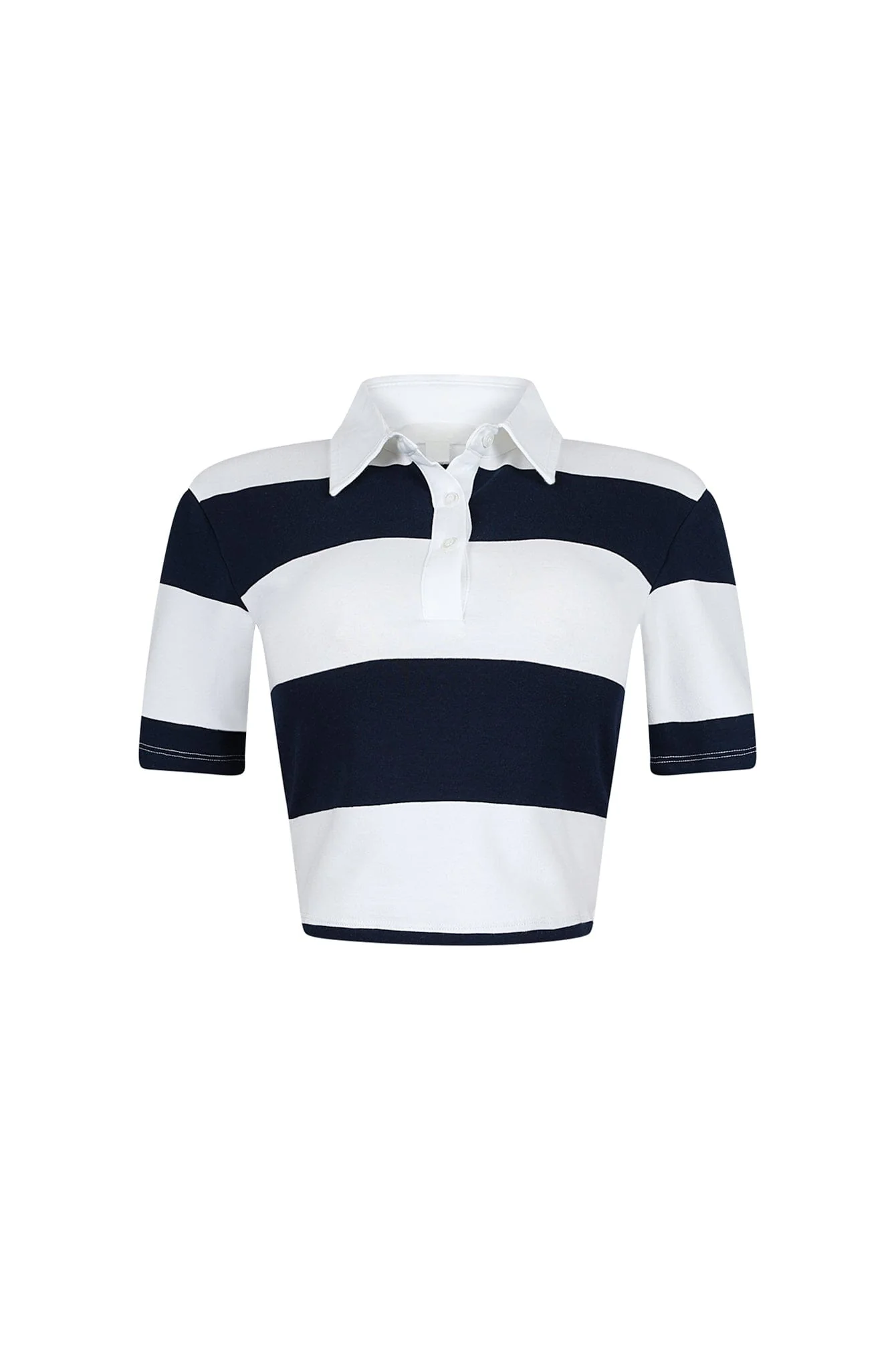 Soft Touch Striped Collared Crop Top - Image 4