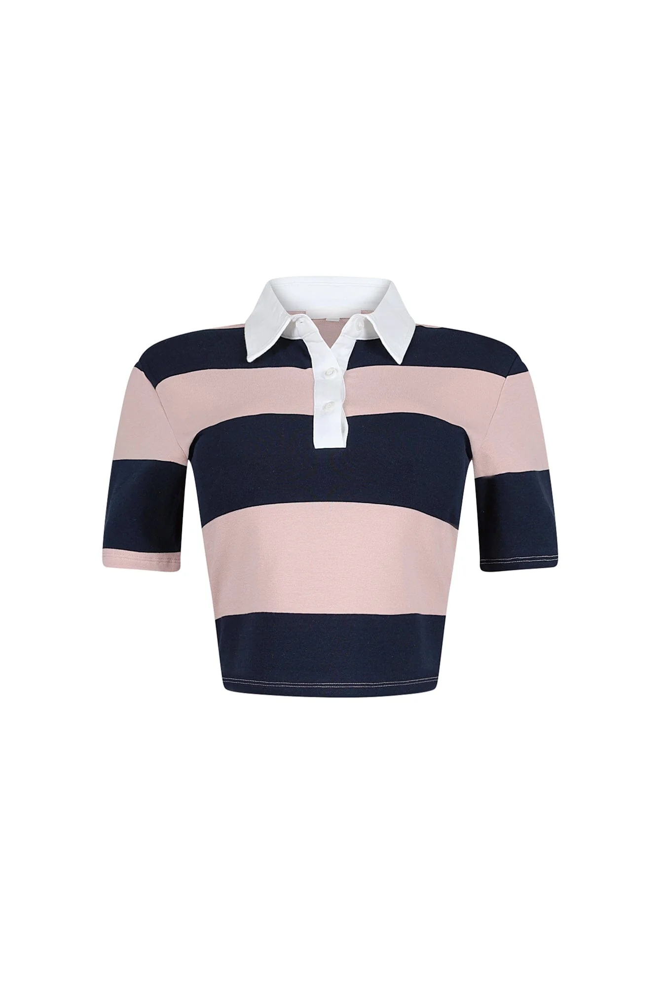 Soft Touch Striped Collared Crop Top - Image 5