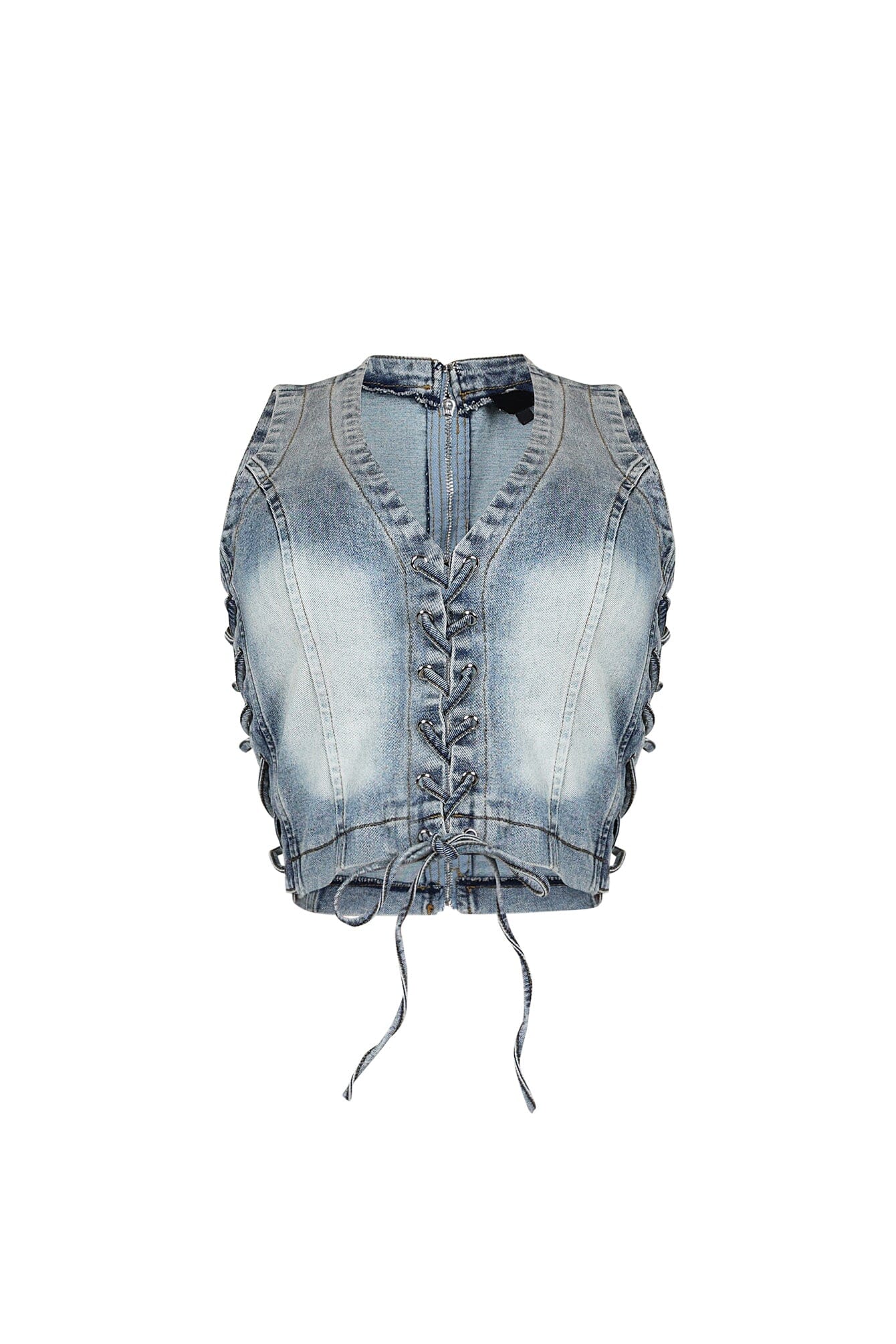 Stering Denim Sleeveless Lace Up Top - Image 3