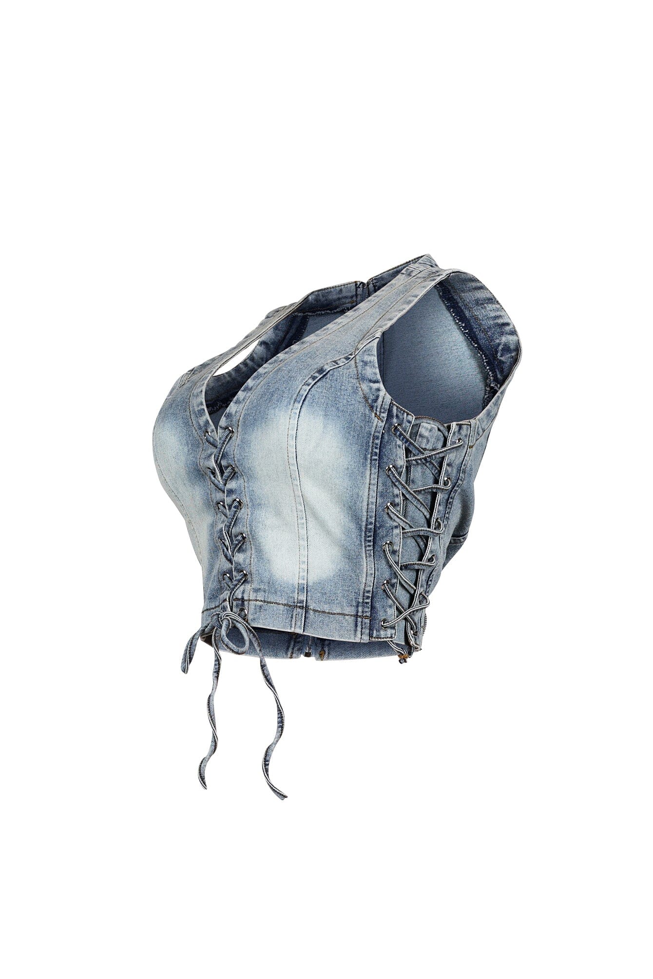 Stering Denim Sleeveless Lace Up Top - Image 4