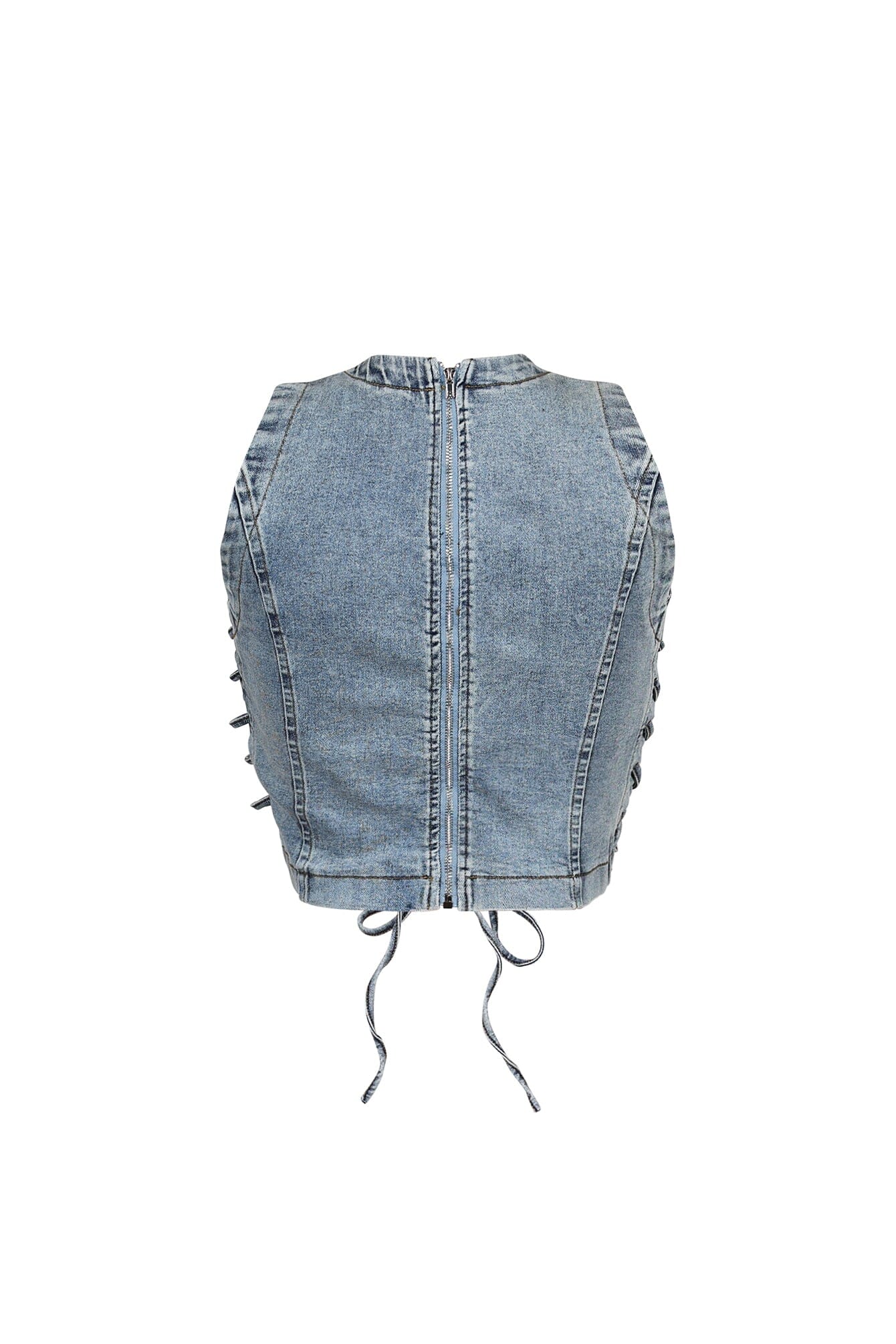 Stering Denim Sleeveless Lace Up Top - Image 5