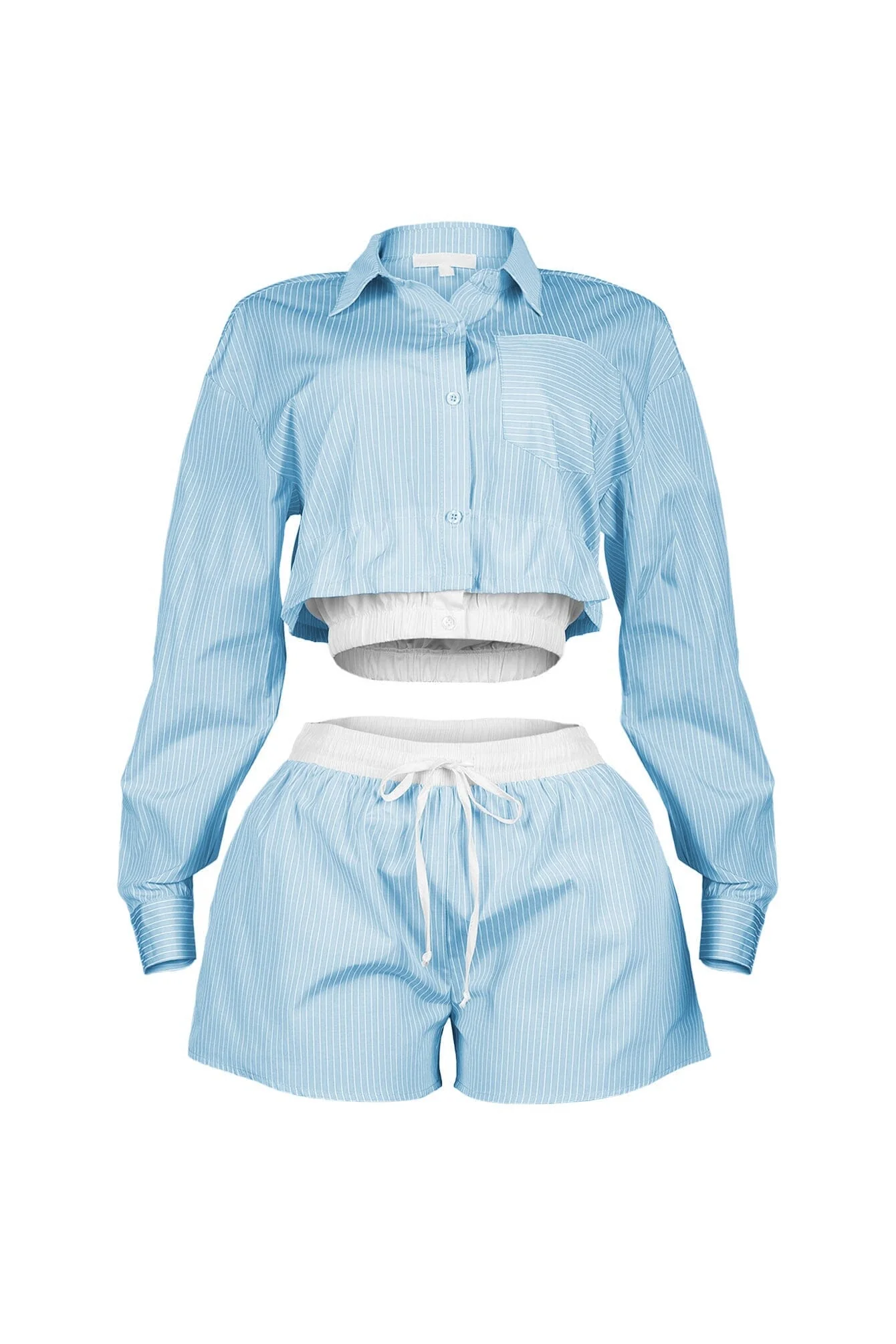 Wesley Pin Stripe Collared Top & Shorts SET - Image 5