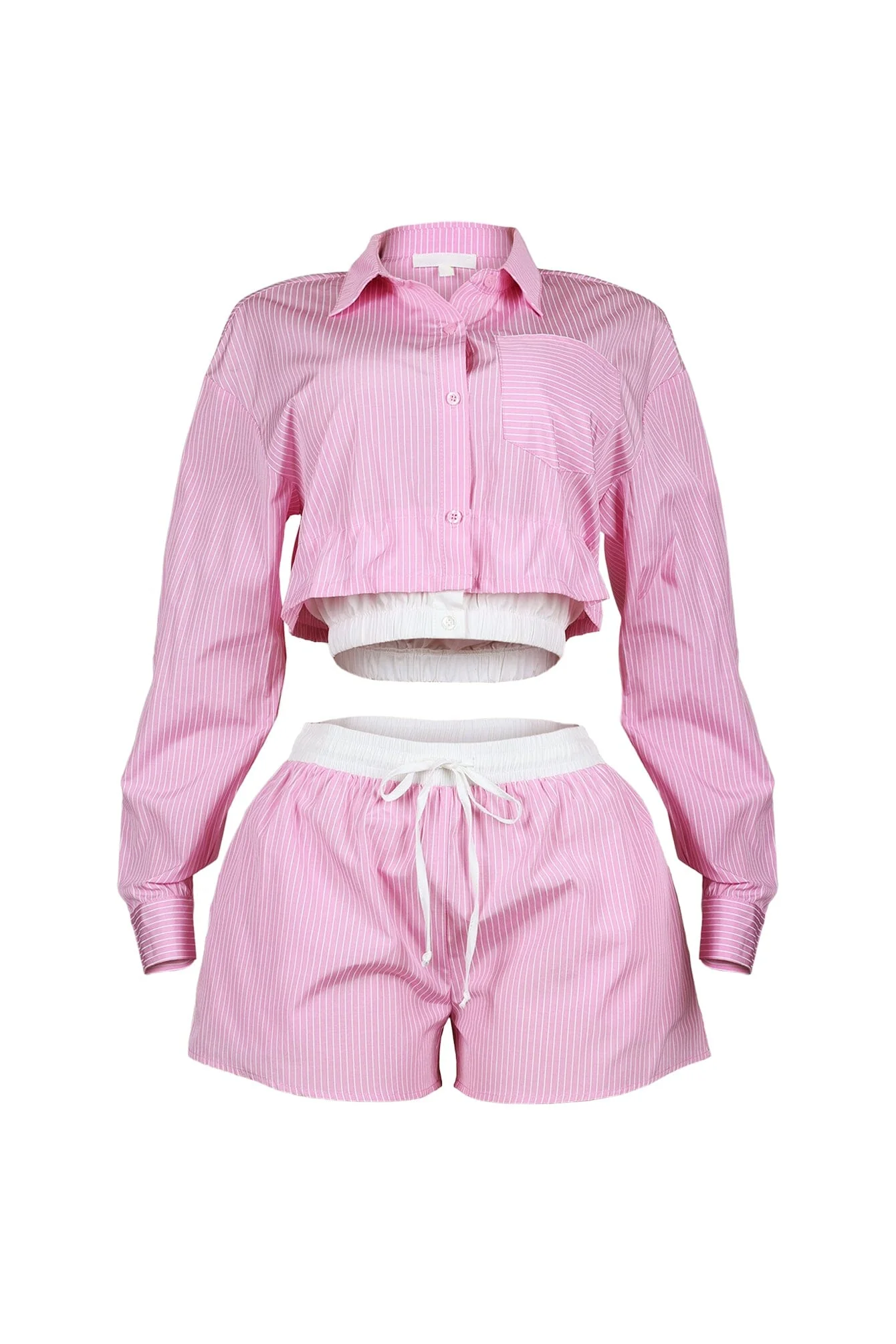 Wesley Pin Stripe Collared Top & Shorts SET - Image 6