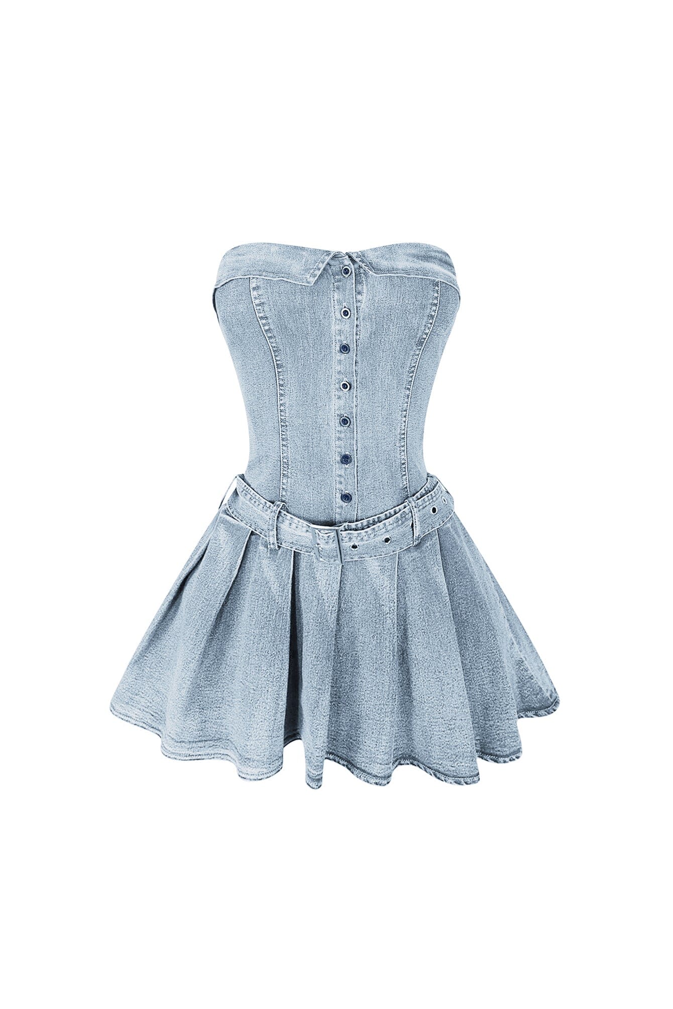 Allie Pleated Belt Strapless Denim Dress - Image 4
